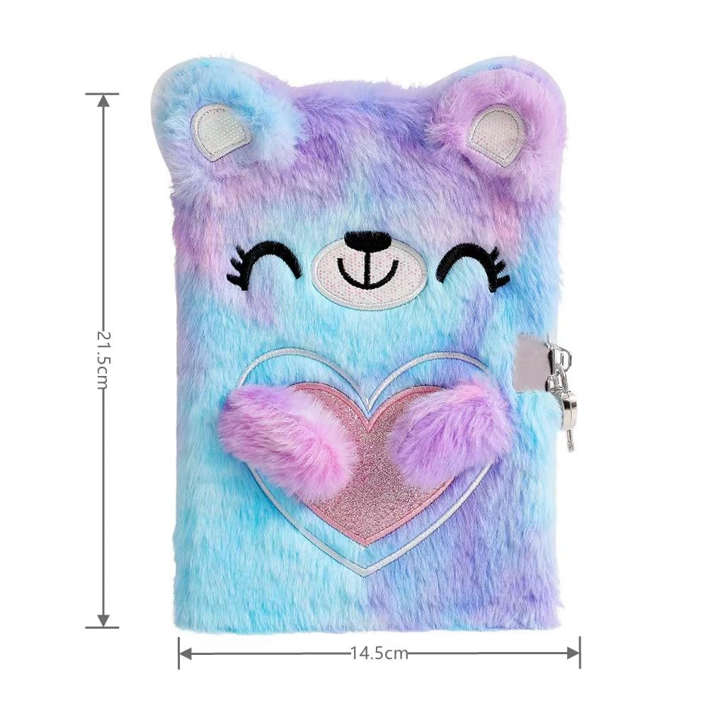 Diary Notebook for Girls with Lock and Keys, Plush Love Bear Journal Notebook for Kids, Secret Lock Diary for Writing Drawing, Gifts for Girls (Love Bear) image number 3