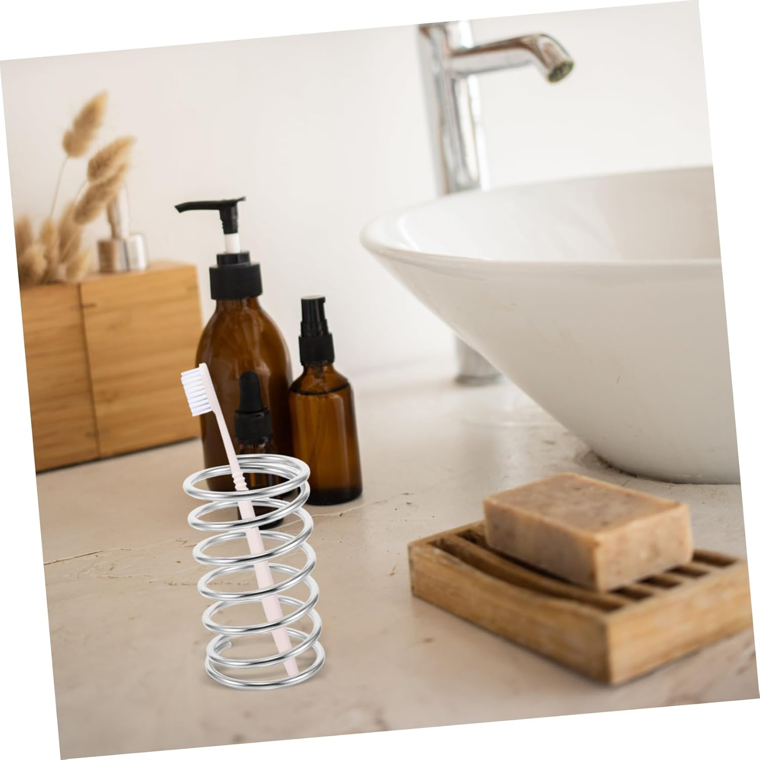 LIFKOME Stainless Steel Spring Toothbrush Holder Bathroom Countertop Storage Rack Metal Toothbrush Organizer and Makeup Brush Holder for Bathroom Accessories image number 1