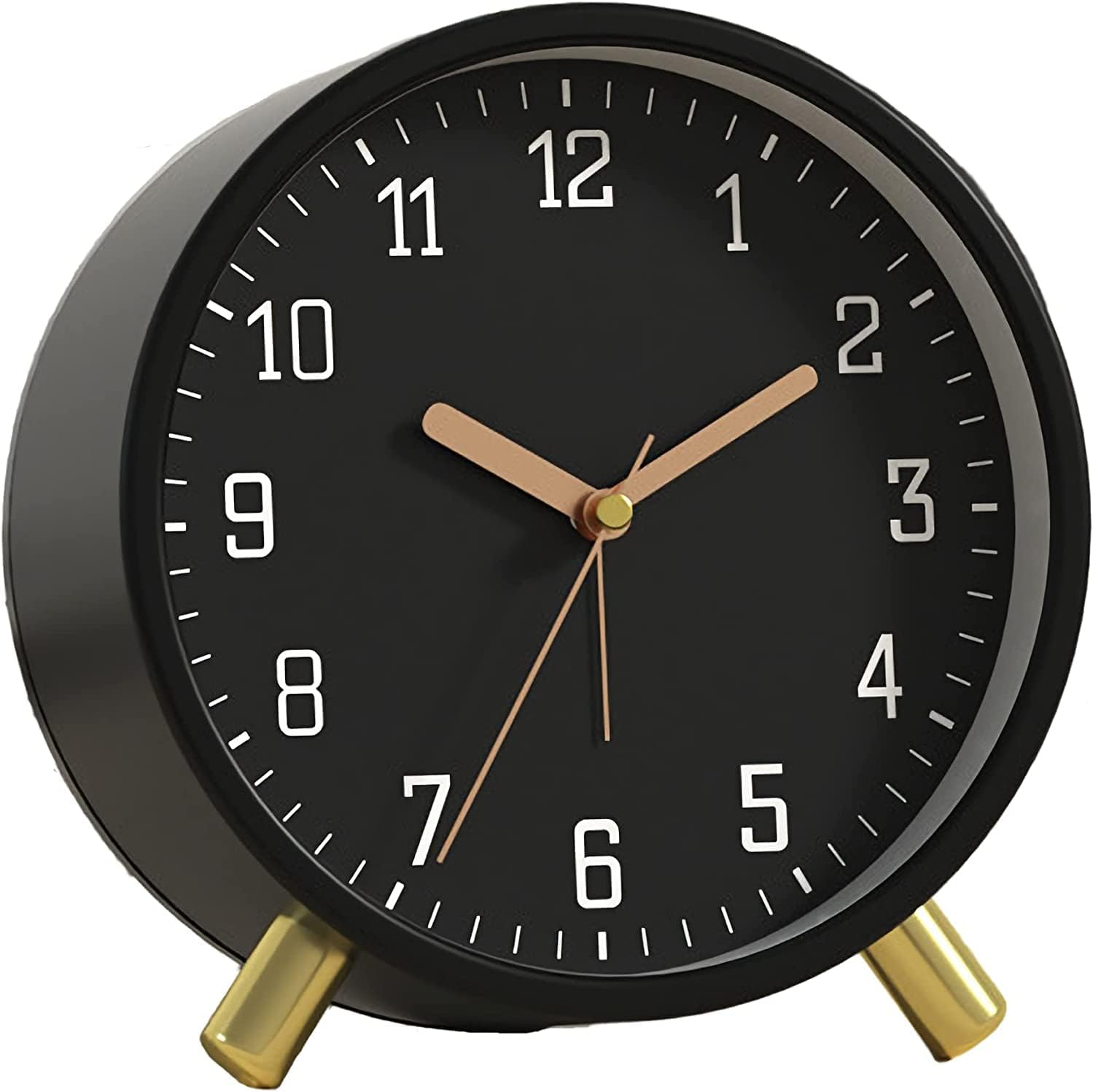 SHISEDECO Alarm Clock with Backlight, 4.5 Inches Bedside Analog Non-Ticking Silent Small Desk Clock with Arabic Numerals, Battery Operated round Table Clock for Living Room, Bedroom (White-S)