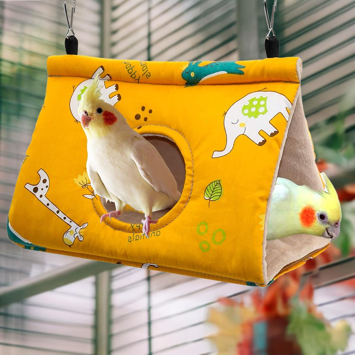Large Bird Hanging Hammock Winter Warm Bird Nest House Suspended Hammock Plush Shed Swing Cave Cabin for Parrot Parakeet Cockatiels Budgies Lovebird (Yellow) image number 4