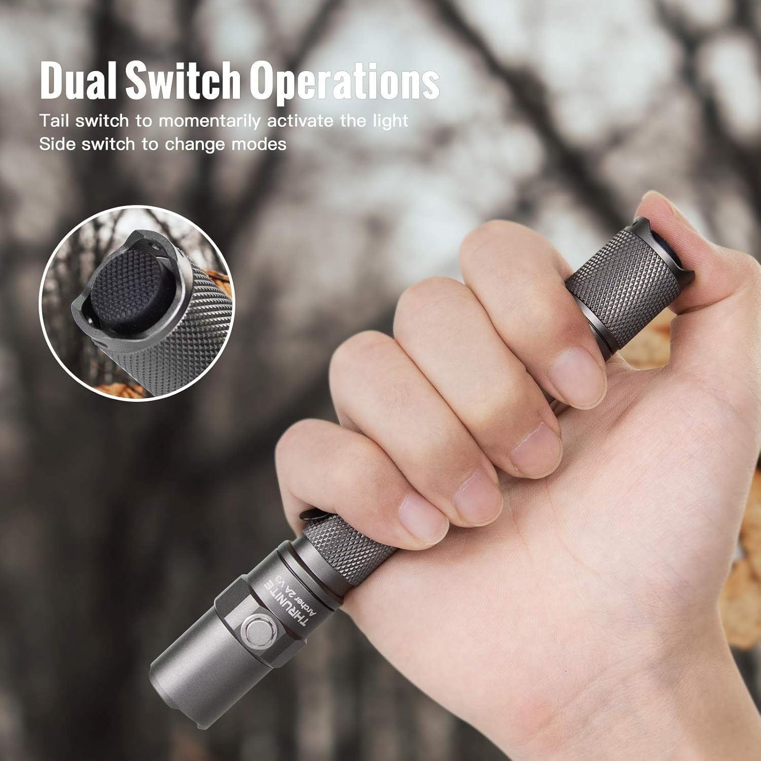 Thrunite Archer 2A V3 LED Flashlight - Aluminum & Mini Torch- 500 Lumens & Dual Switch - Super Bright & 15 Days Working - Metal Grey Light for Emergency Light for Camping & Hiking - Cool White image number 2