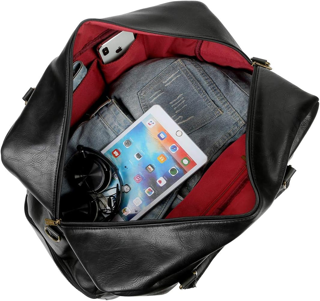 BAOSHA Leather Large Travel Duffel Tote Bag Carry on Weekender Overnight Bag with Shoe Compartment HB-38 - Brown image number 3