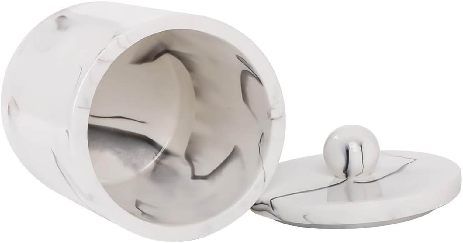 Tonxus Bathroom Vanity Countertop Divided Jars with Lid,Cotton Swab Holder,Resin Cotton Ball Container Makeup Sponges Cosmetics Canister,Bath Salts Storage Box (Marble White of 2) image number 3