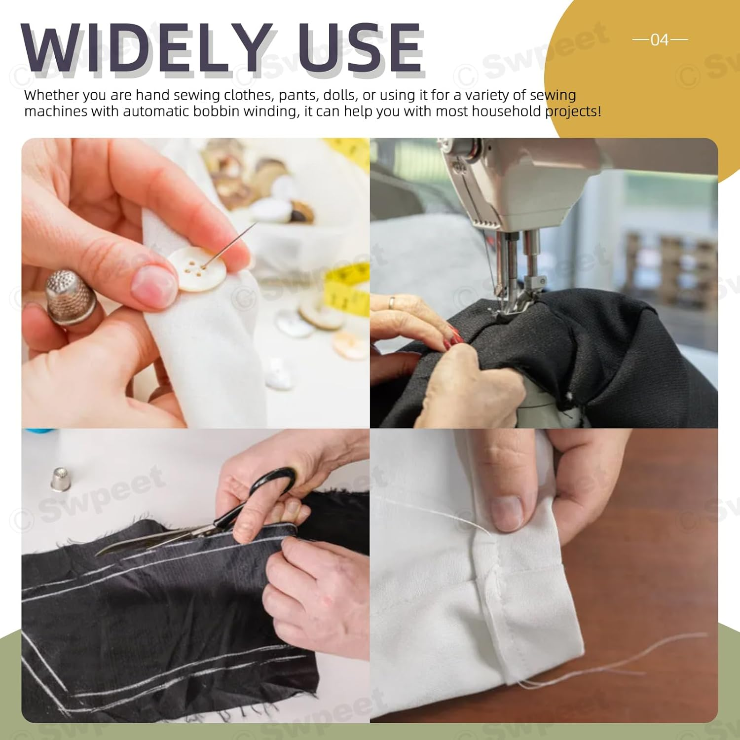 Swpeet 10Pcs 1000 Yards Black White 2 Colors All Purpose Threads with Sewing Needles Kit, Handy Polyester Sewing Threads Embroidery Thread, Hand Sewing Needle Threaders Set for Crafters Lovers - 24 Colors Styles image number 5