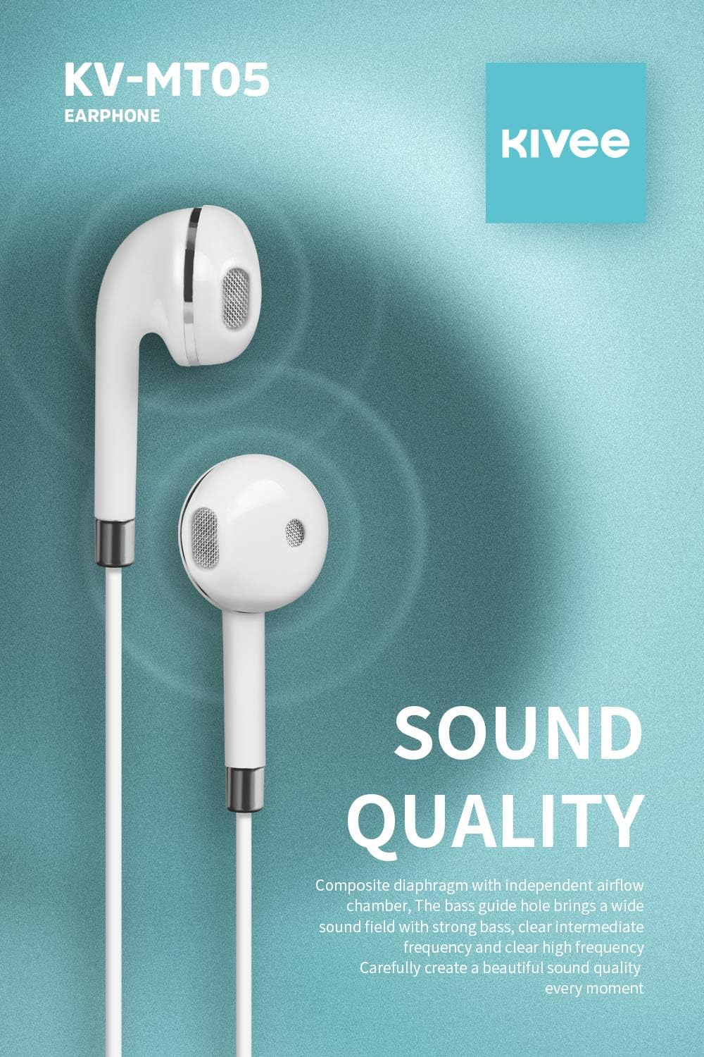 KIVEE MT05W Earphone 3.5Mm 1.2M White image number 3