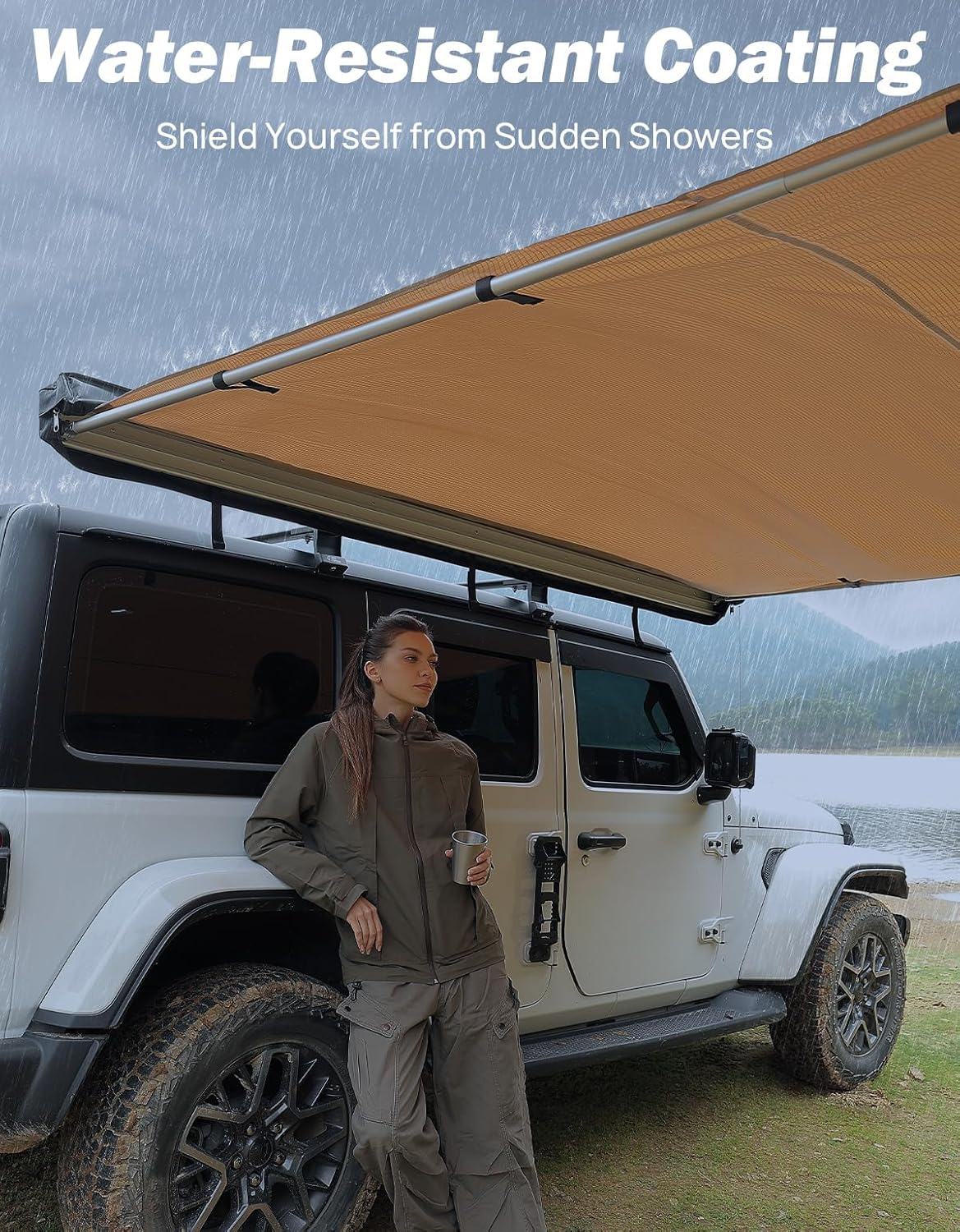 JOYTUTUS Car Side Awning 2.5X3M Roof Rack Pull-Out Sun Shade UV50+, Weatherproof 4X4 Side Awning for Camping, Car Sunshade with Adjustable Hardware, Quick Set-Up, Suv/Truck/Van/Jeep image number 5