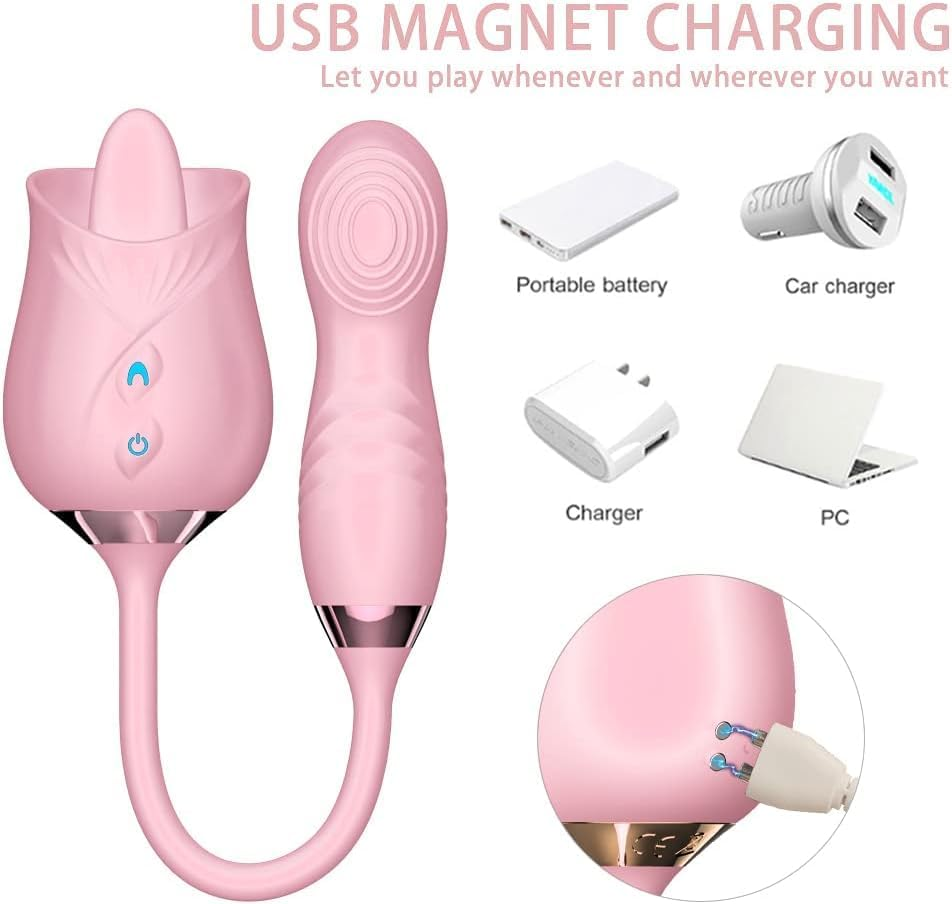 Dual Head Sex Tongue for Licking, Rose Toy for Women Pleasure, Clitorals Stimulator, Electric Women Relaxing Toy, Support 10 Modes Stimulator Licking Nipple (Pink)