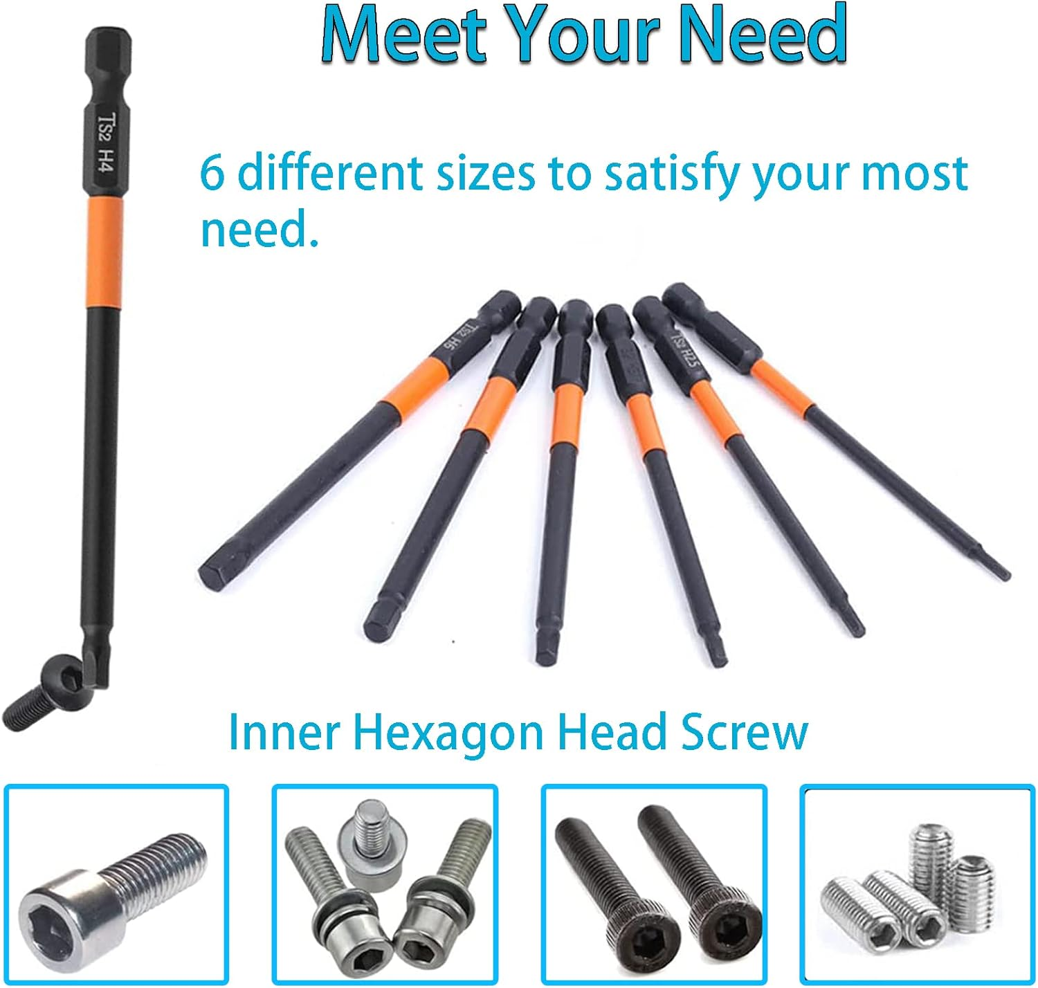 YUENTOEN 6Pcs Allen Wrench Screwdriver Bits - S2 Steel Hex Bits Set Magnetic Screwdriver Bit Set with 1/4 Inch Hex Shank H2.5-H6, 3.93 Inch Length image number 6