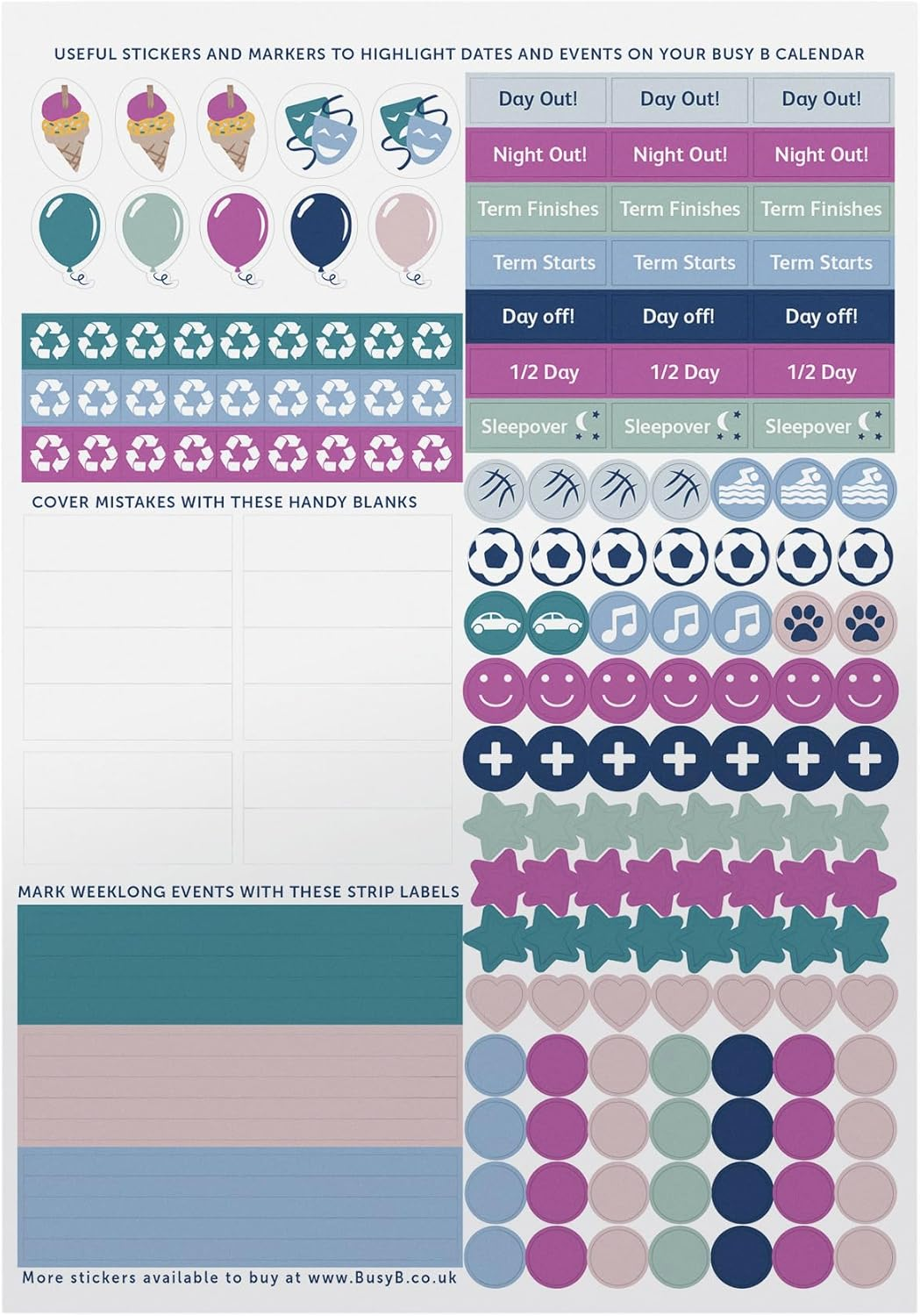 Busy B Family Wall Calendar 2025 &ndash; Birds Design with 5 Columns & Storage Pockets - Monthly 2025 Calendar for Busy Families with Colour-Coded Stickers - 25.5 X 23.5Cm image number 6