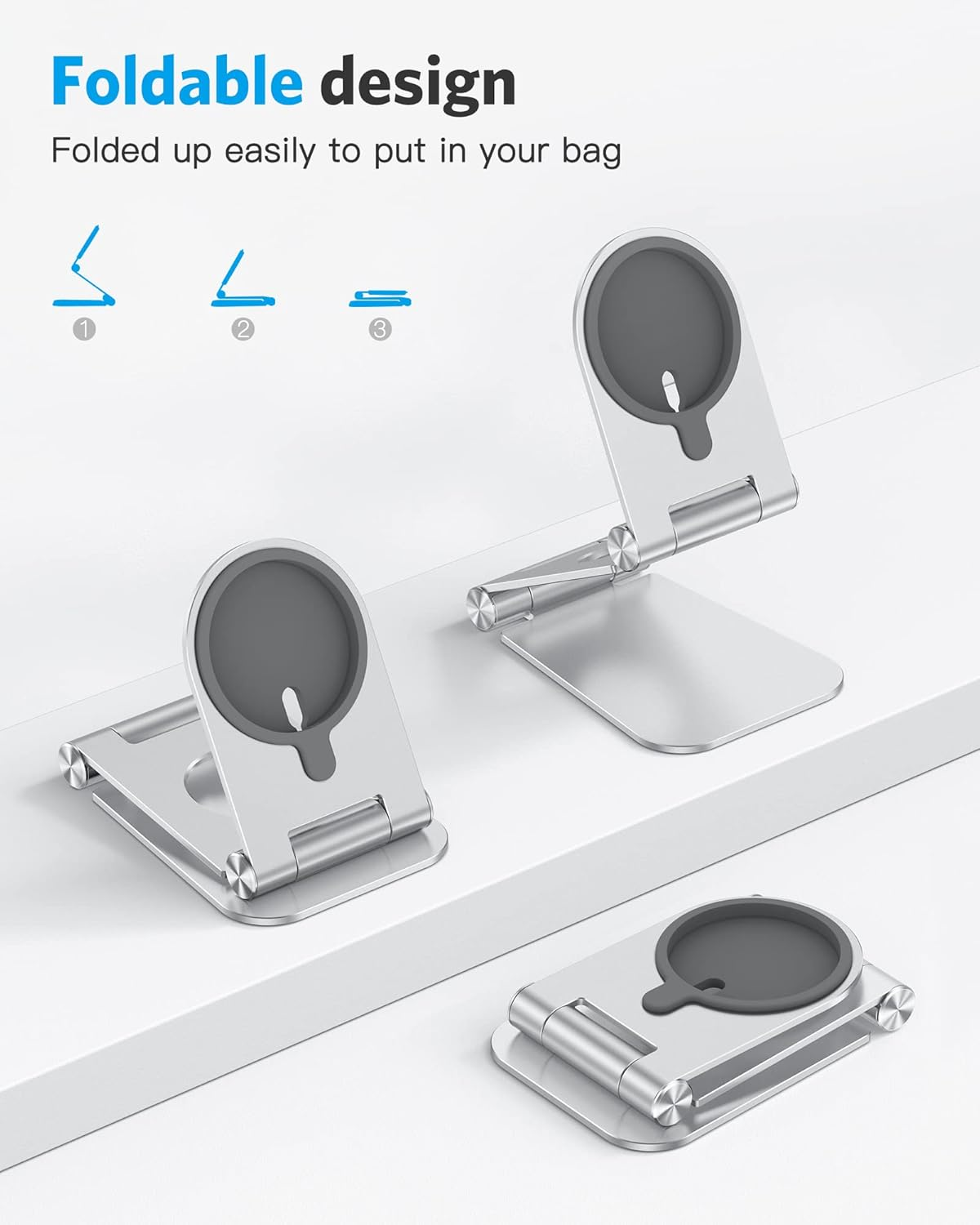 OMOTON Stand for Magsafe Charger, Foldable Phone Stand Holder for Magsafe Accessories， Compatible with Iphone 16/15/14/13/12 Pro Max/Pro, [Charger for Magsafe Not Included], Silver image number 3