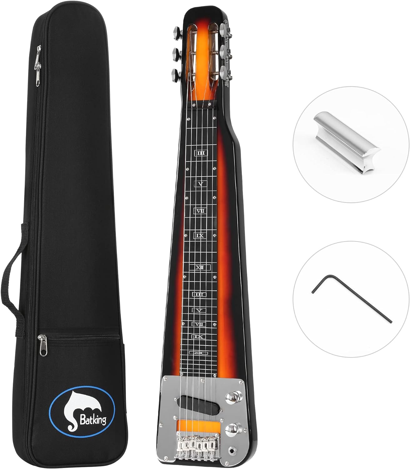 Batking Lap Steel Guitar 6 String Slotted Head Stock Electric Slide Guitars with Gigbag Sunbrust image number 6