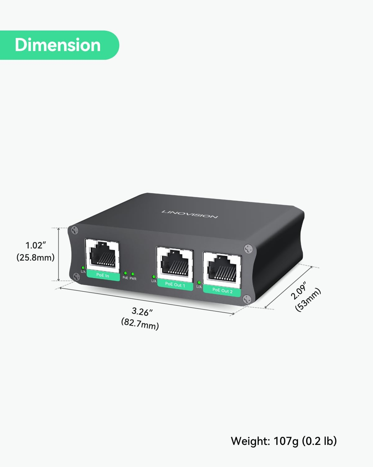 LINOVISION Industrial 2 Ports Gigabit Poe Extender, Passthrough and Split 30W POE to Two Poe Cameras or Wireless Aps, Poe Repeater or Booster to Extends Extra 330Ft image number 6