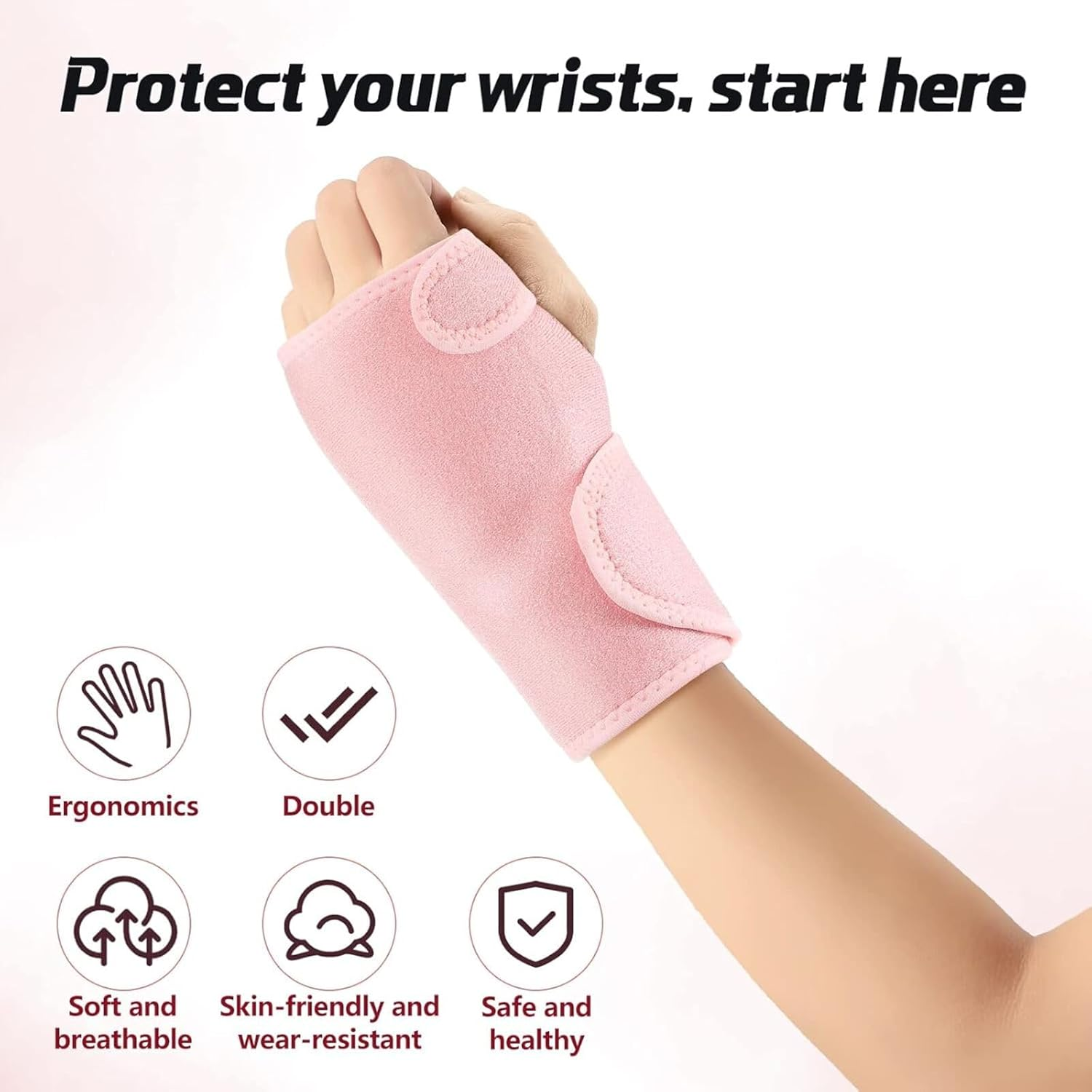 Carpal Tunnel Wrist Brace Pair with Adjustable Compression Strap, Hand Palm Wrist Support, Relieves Tendonitis, Wrist Pain Hand Pain, Sports Injuries, Day & Night Support (Pink, Left Hand and Right Hand)