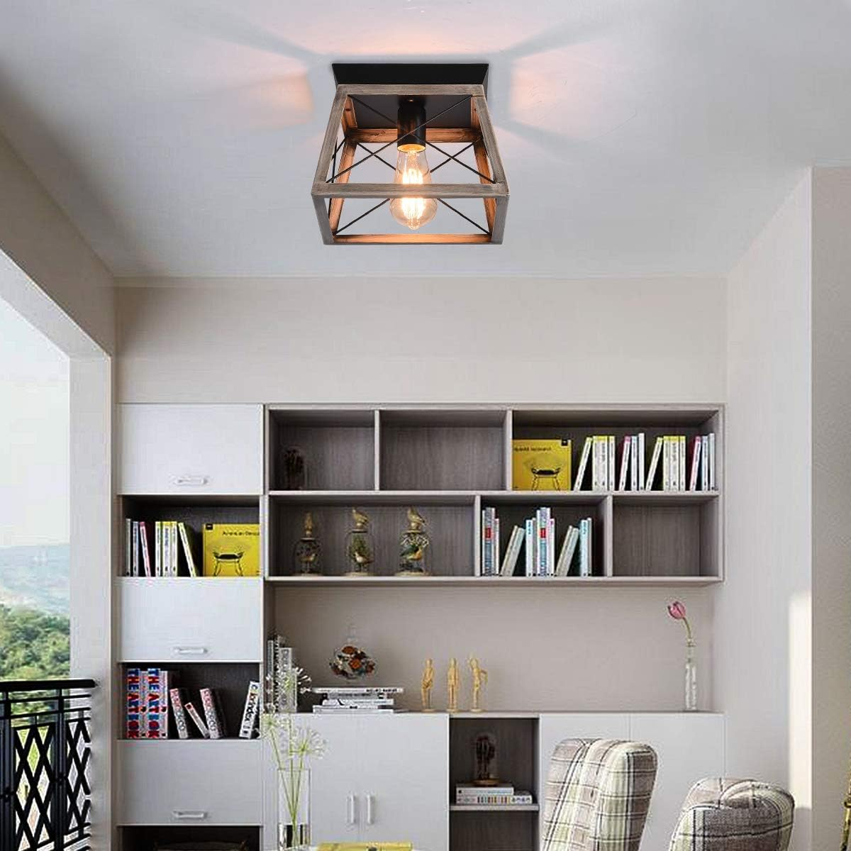 GEADI Farmhouse Chandelier, Flush Mount Ceiling Lighting, Metal Industrial Vintage Pendant Light Fixture for Entryway Hallway Foyer Kitchen Island Dining Room, E27 Base - 20W/Black image number 4