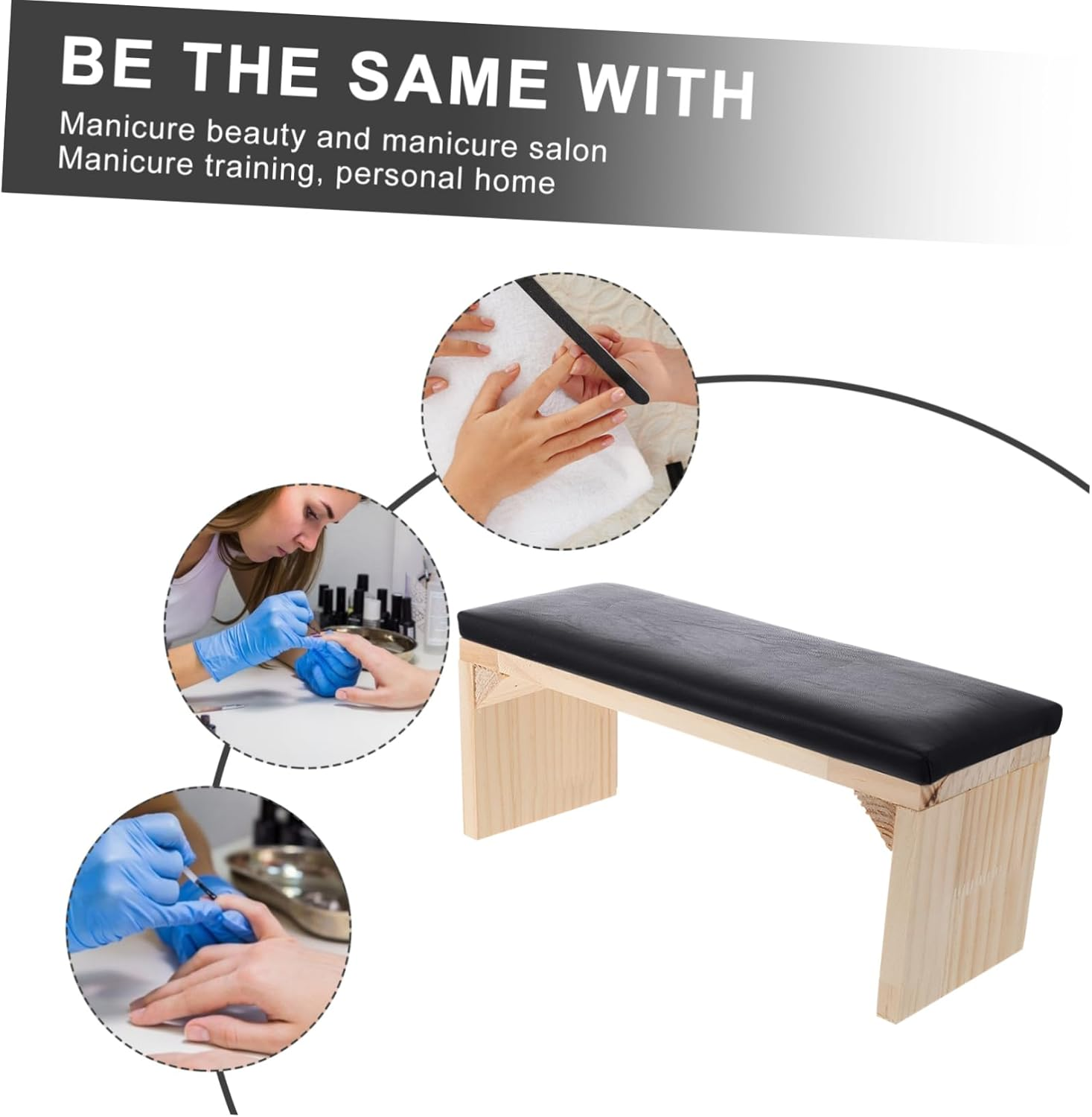 Supple Leather Manicure Pillow Wooden Hand Rest Cushion with Nail Lamp Holder Natural Wrist Support for Nail Art Japanese Style Manicure Tool for Steady Hands and Dust Protection image number 5