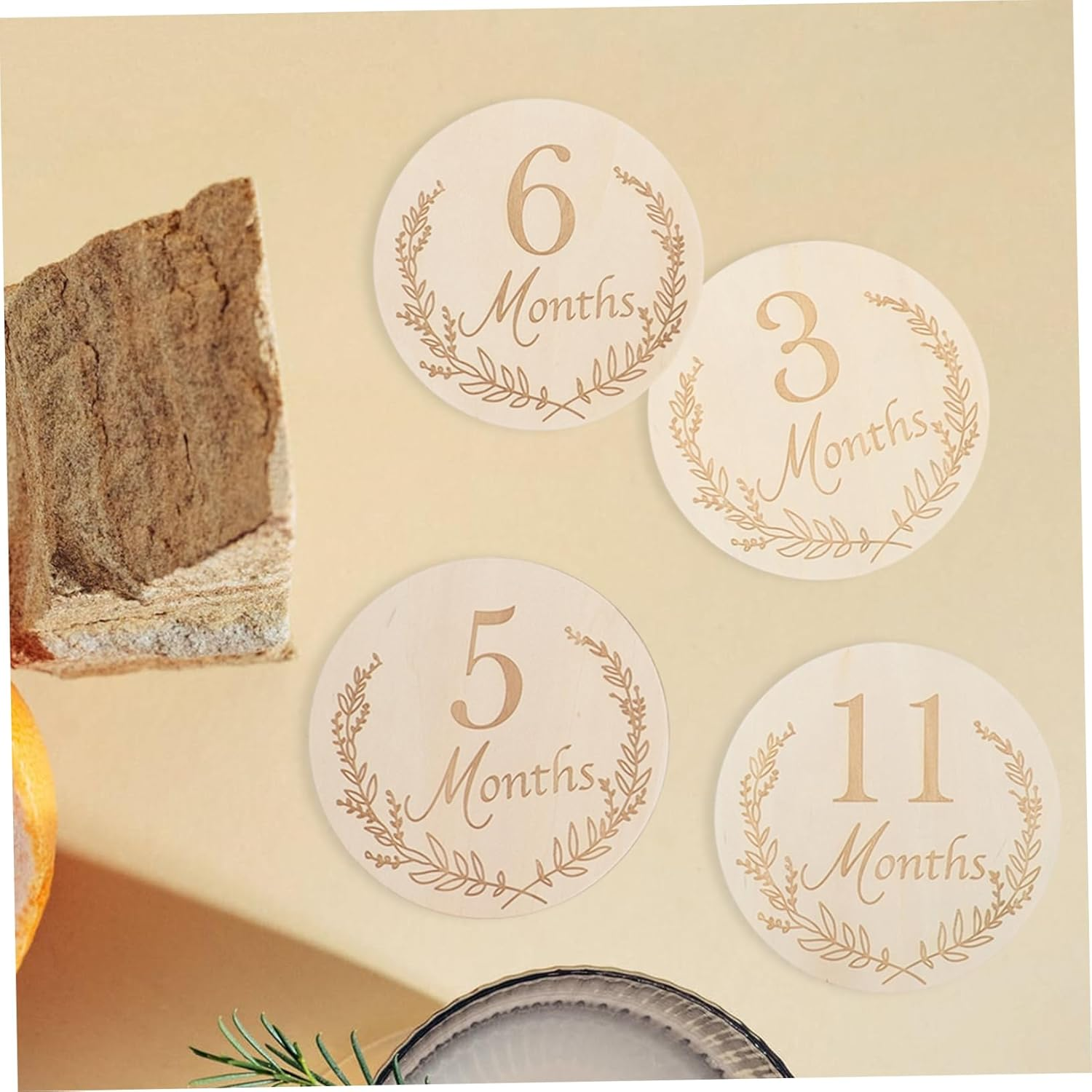 SUPVOX 14Pcs Wooden Milestone Cards for Newborn Boy and Girl Creative Birthday Growth Photo Props with Footprint and Months Signs Keepsake Parents