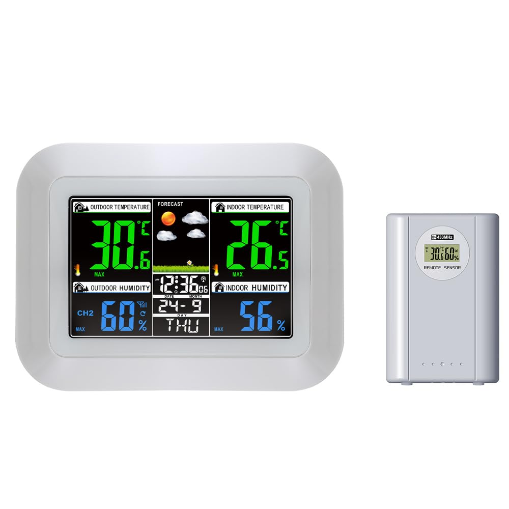 Multifunctional Home Office Weather Station Digital Display Clock 433Mhz Indoor Temperature Tester Hygrometer Forecast Table image number 1