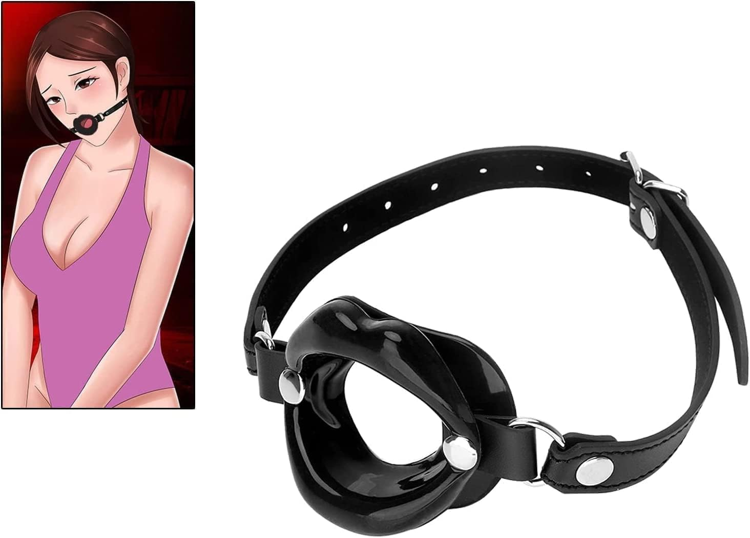 Gag Mouth Gag Silicone Lip Separator with Mouth Opening SM Ball Gag Lips Harness Bondage Adjustable Forged Mouth Open Leather Flirting Sex Toy for Beginners Couples (Black-M) image number 4