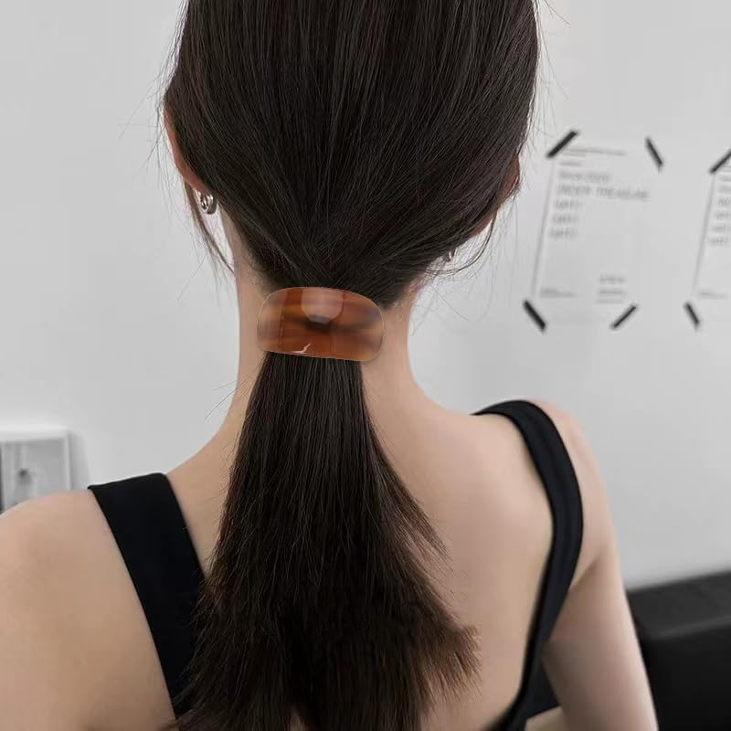 Guqqeuc 2 PCS Tortoise Shell Ponytail Hair Cuffs - Geometric Hair Ties Wrap for Women & Girls - Acetate Ponytail Ring Set for Long Thick Hair - 2 Count (Pack of 2) - Khaki, Pearl White