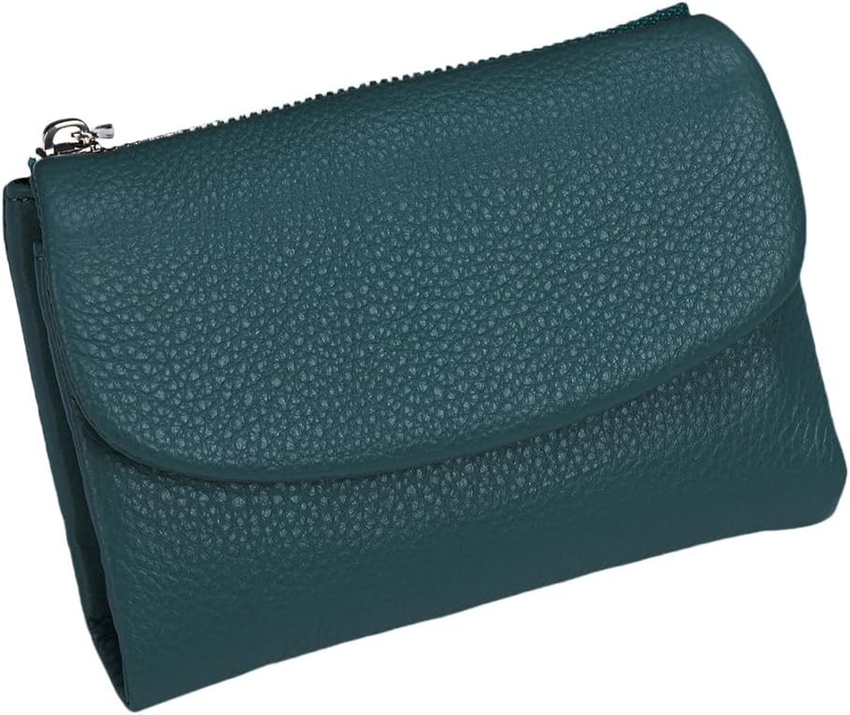 Unisex Leather Wallet, 5.3In Short Genuine Leather Coin Card Holder, Unisex Clutch Bags with Credit Card Holder and Cash Slots (Light Blue) image number 6