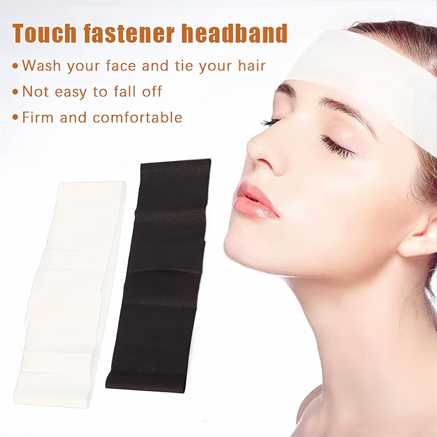 Acycoin2A 100 Ct. Disposable Stretchable Headband with Closure for Spa Facial Treatment Non-Woven Individually Wrapped Hair Wrap image number 1