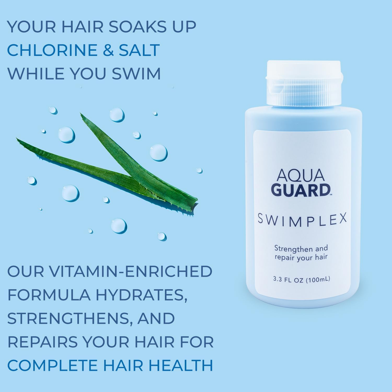 AQUA GUARD Swimplex | No More Dry, Brittle Strands | Reverses Damage Caused by Chemicals and Minerals in Water | Made in California | Paraben, Phthalate, and Gluten-Free | 3.0 Oz (1 Pack) image number 1