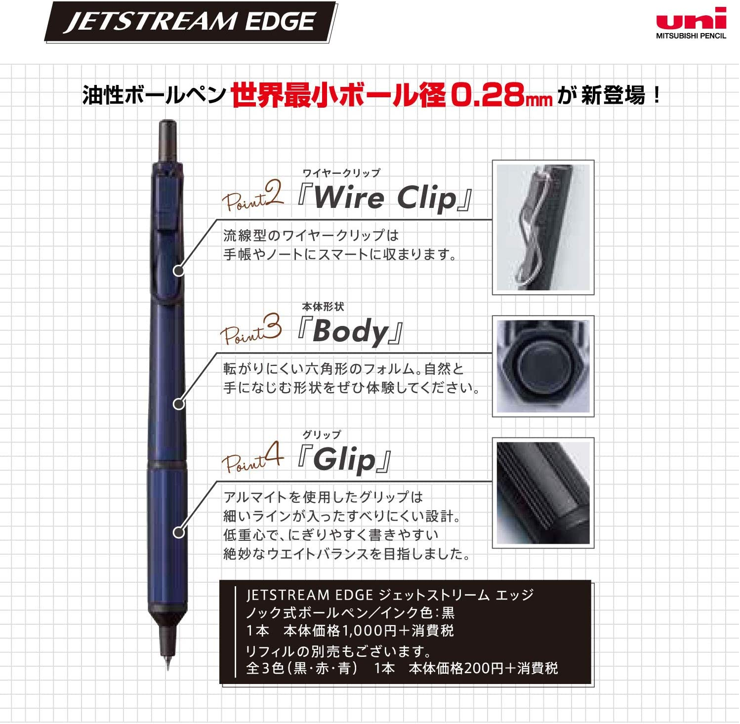 Uni Jetstream EDGE 0.28Mm Oil-Based Ballpoint Pen, Black Body (SXN100328.24) image number 1
