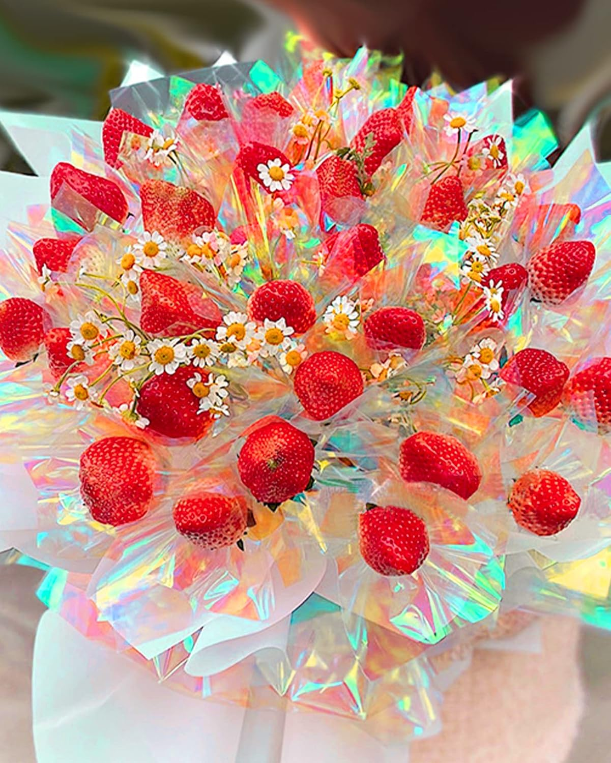 JOYIT 35 in X 50 Ft Iridescent Cellophane Wrap Roll &ndash; Iridescent Cellophane Roll, Rainbow Wrapping Paper for Flower Gift Baskets Wrap DIY Wrapping (35" Fold into 17.5") image number 1