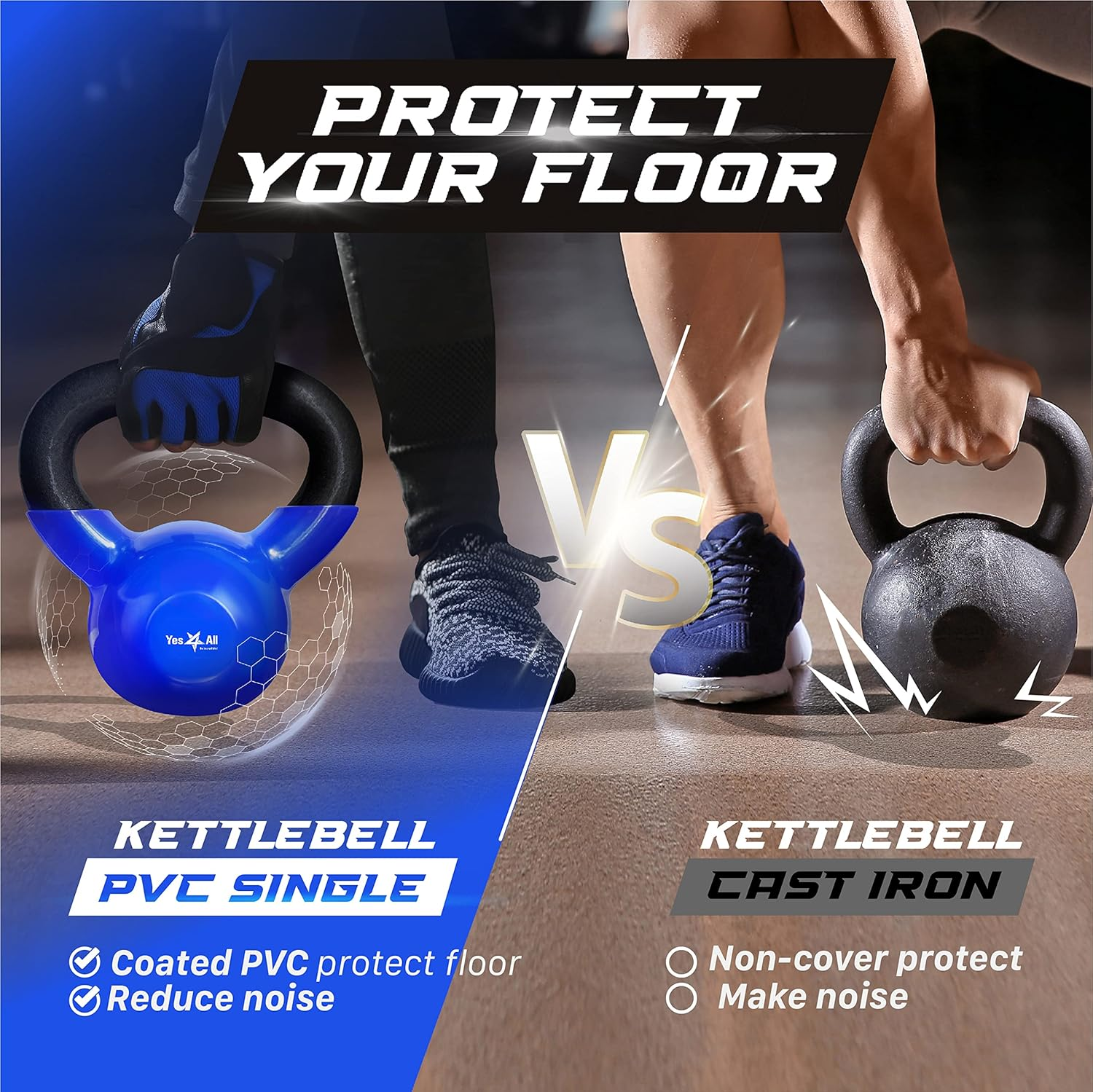 Yes4All Vinyl Coated Kettlebell Weights, Available Kettlebells for 4KG/10LB, 6KG/15LB, 8KG/20LB, 16KG/35LB, 18KG/40LB, 20KG/45LB image number 5