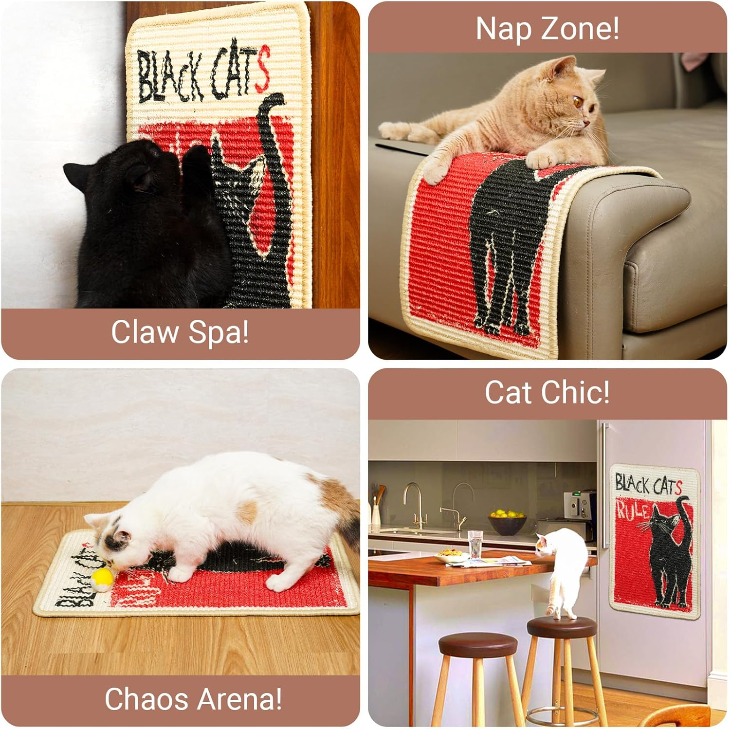 SOLDAY Sisal Cat Scratcher Mat for Floor Wall Carpet Couch Furniture, 22X13 Inch anti Scratch Furniture Protector, Cat Scratching Posts Board with Velcro Tape(Black Cat Rules) - Cow Cat image number 7