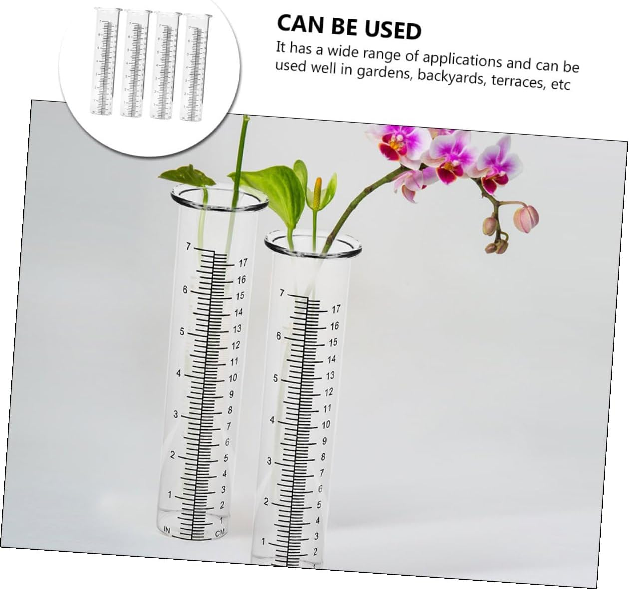 GALPADA 4Pcs Glass Rain Gauge Tubes Transparent Rain Tools with Clear Scale for Accurate Outdoor Rainfall Measurement in Garden Lawn and Plant Moisture Monitoring image number 2