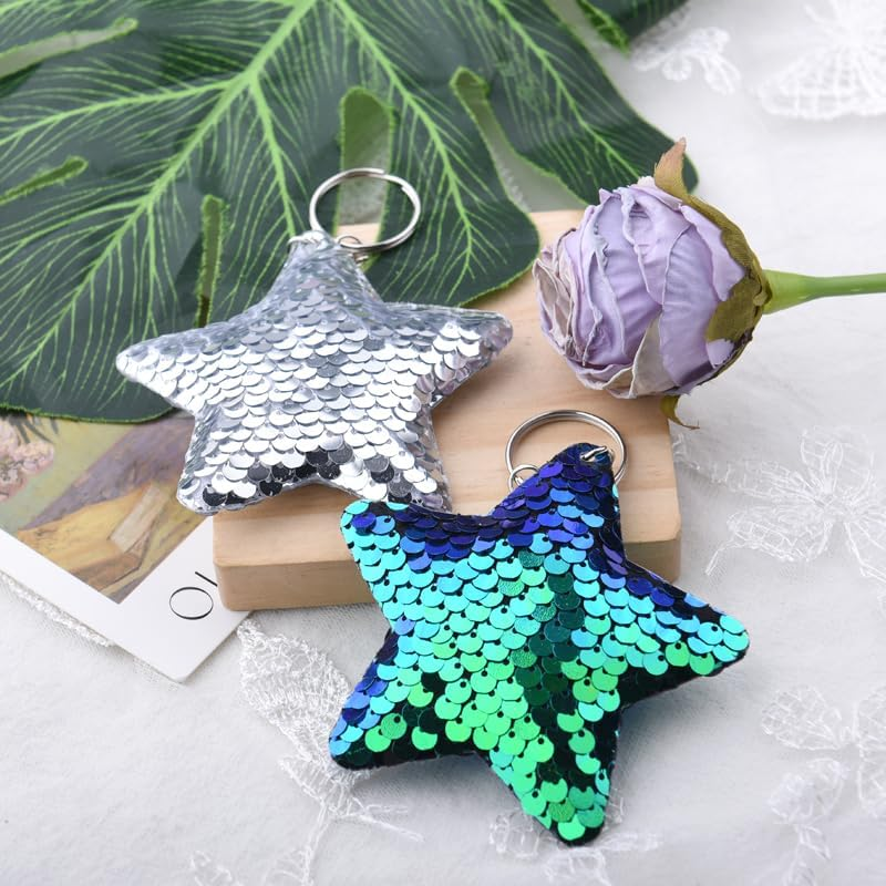 Rhinestone Sequins Star Keychains for Backpacks Handbag Glitter Charms for Purse Wallet Bling Keychain for Girls Women Stars