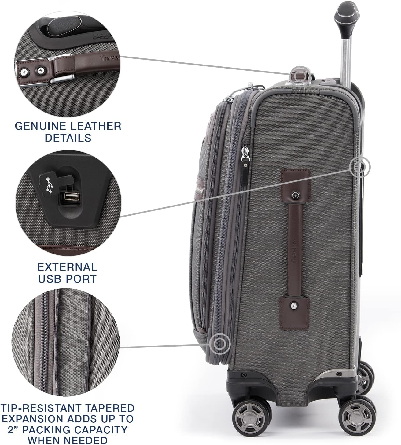 Travelpro Luggage Platinum Elite 20" Carry-On Expandable Business Spinner W/Usb Port - Vintage Grey image number 4