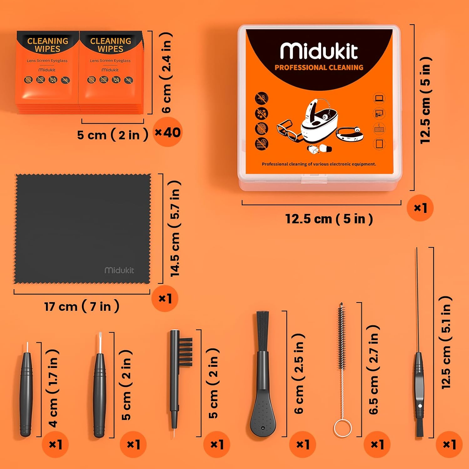 58-Piece Hearing Aid Cleaning Kit with Storage Box, Includes Hearing Aid Case, Steel Pick, Vent Cleaner, Screwdriver, Brush, Wax Loop, Magnet, Behind-The-Ear Fit, Easy Battery Access image number 1