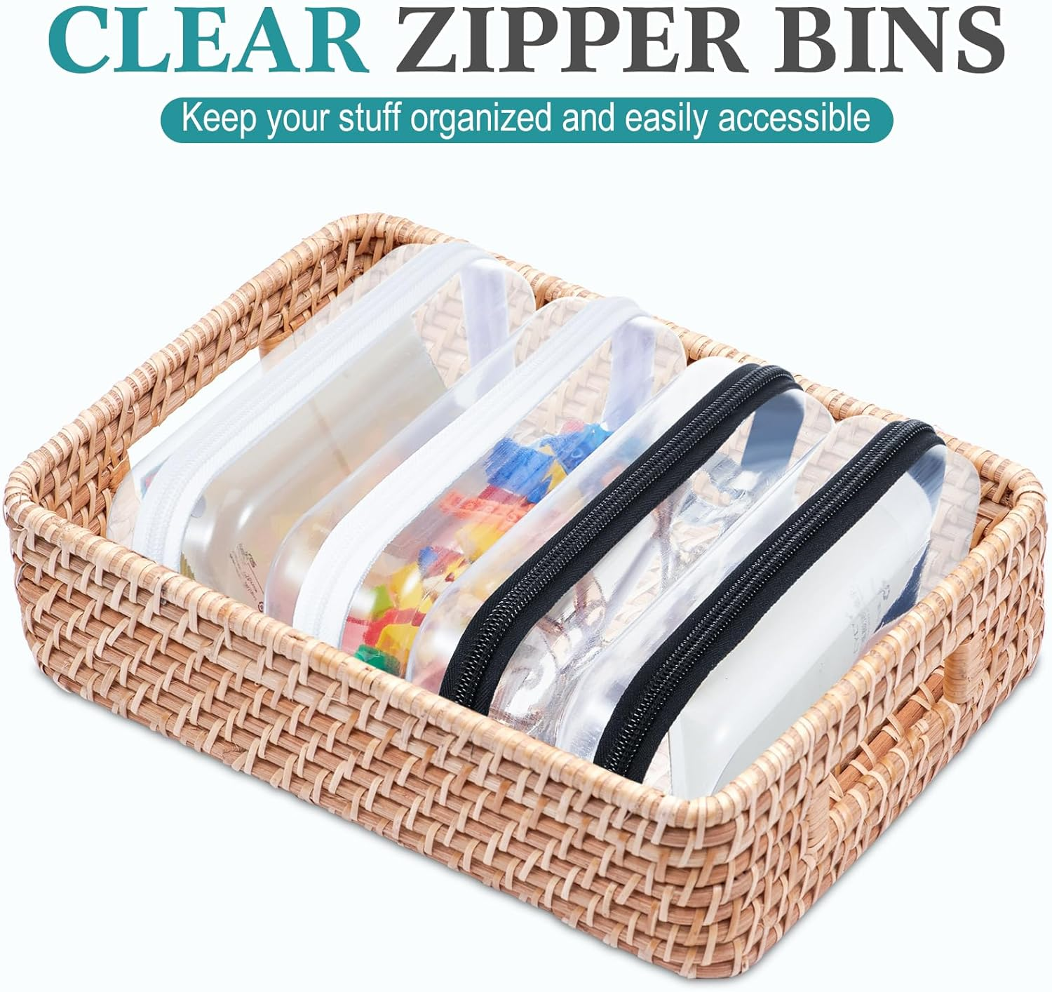 Hoolerry 4 Pcs Hard Clear Zipper Case Makeup Bags Plastic Pencil Pouch Transparent Storage Box Containers for Cosmetics, Snacks, Building Blocks, Puzzles(Black and White,7.5 X 3.9 X 2 In) image number 5
