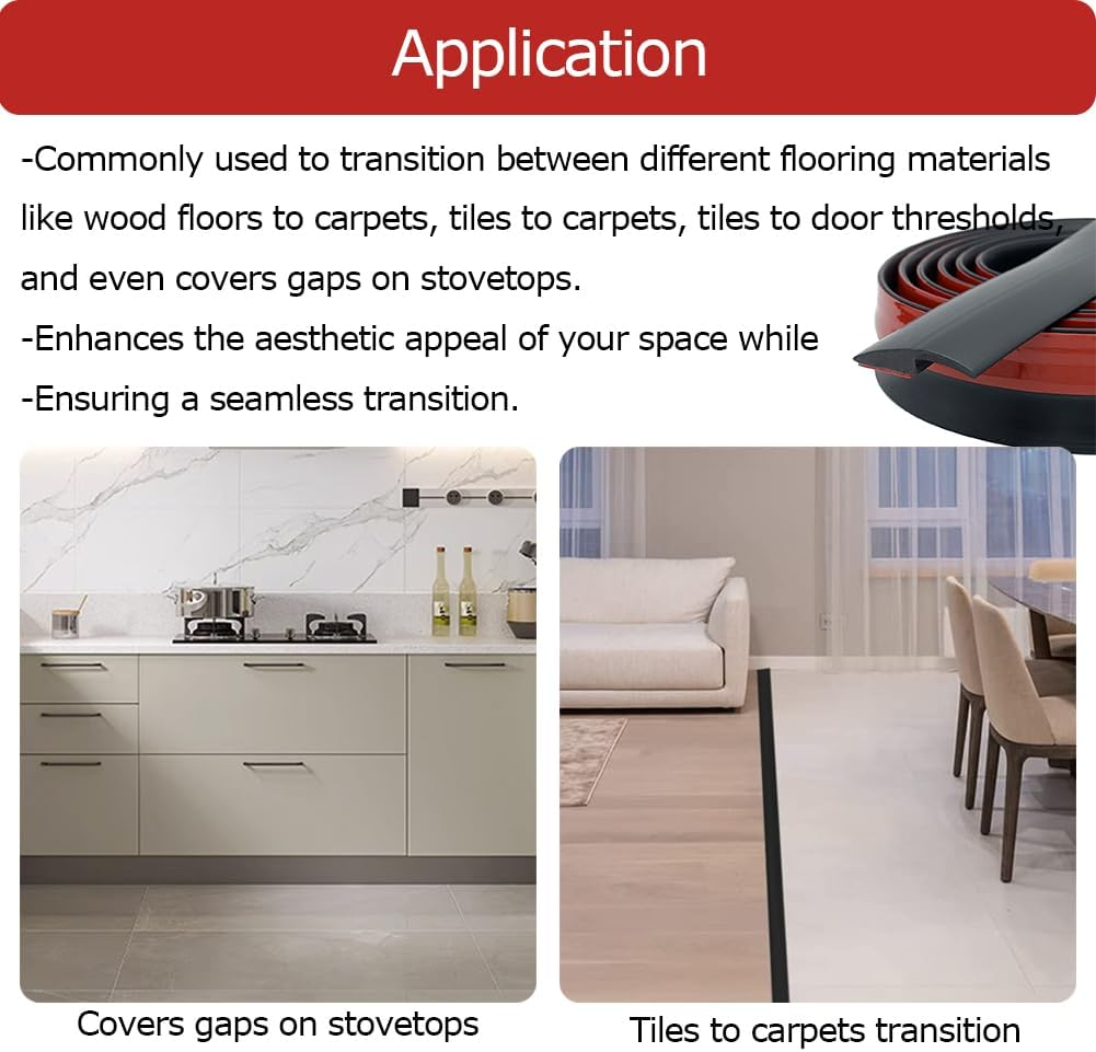 Aroilder Carpet Floor Transition Strip 10Ft, Self-Adhesive Carpet to Tile Transition Edging Trim Suitable for Doorways Threshold, Cover Height within 5Mm &ndash; Black image number 2
