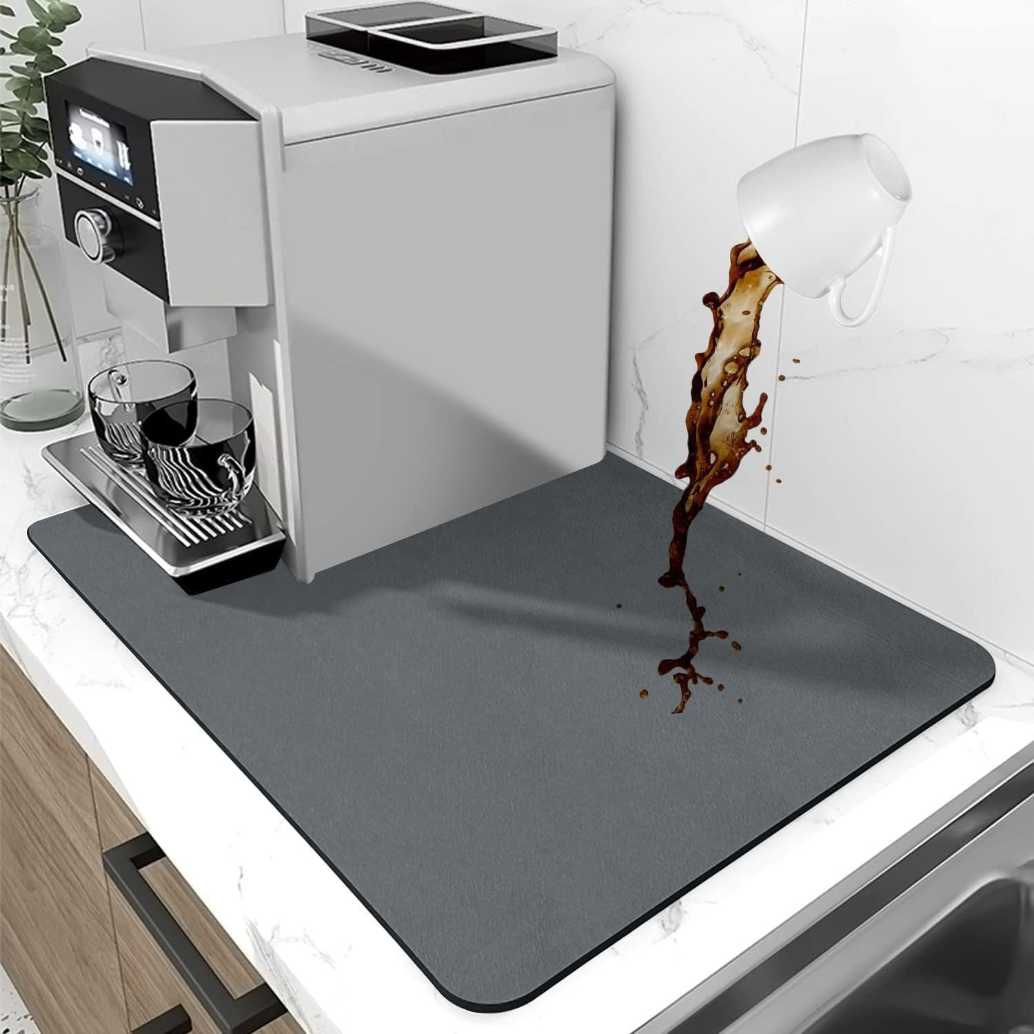 Monehet Coffee Mat for Countertops,Coffee Bar Mat ,Coffee Bar Accessories,Hide Stain Rubber Backed Absorbent Dish Drying Mat for Kitchen Counter 20''X24'' ﻿ image number 5