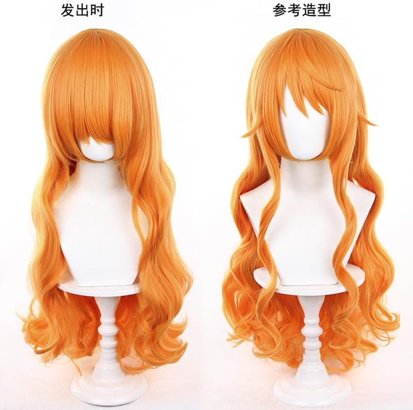 Tongtta Orange Wavy Nami Cosplay Wig Halloween Costume Party Wig for Women