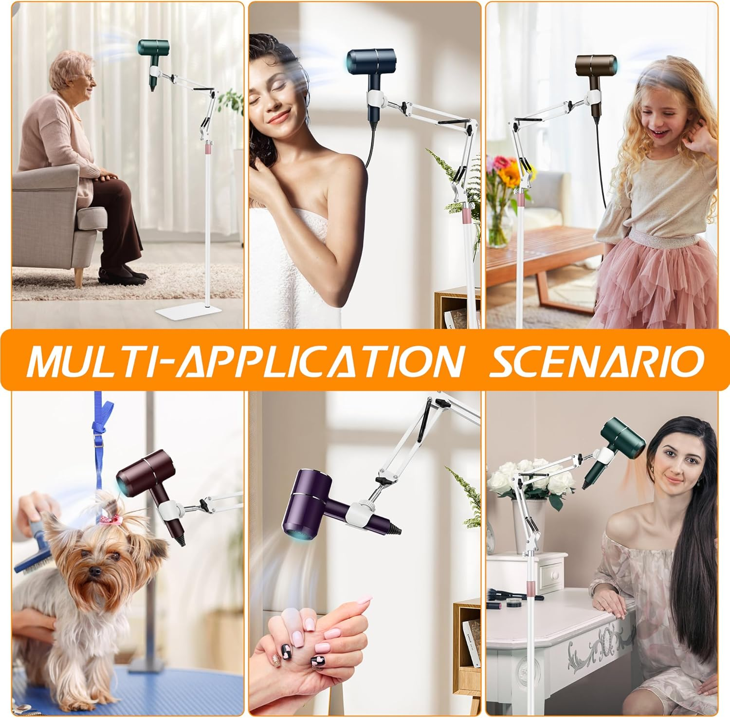 Hair Dryer Stand, 1.68M Height Adjustable, Hands Free Blow Dryer Holder with Heavy Base, 360 Degree Rotating, Work with 99% Dryers, Gift for Mom, Elder, Frozen Shoulder - White image number 4