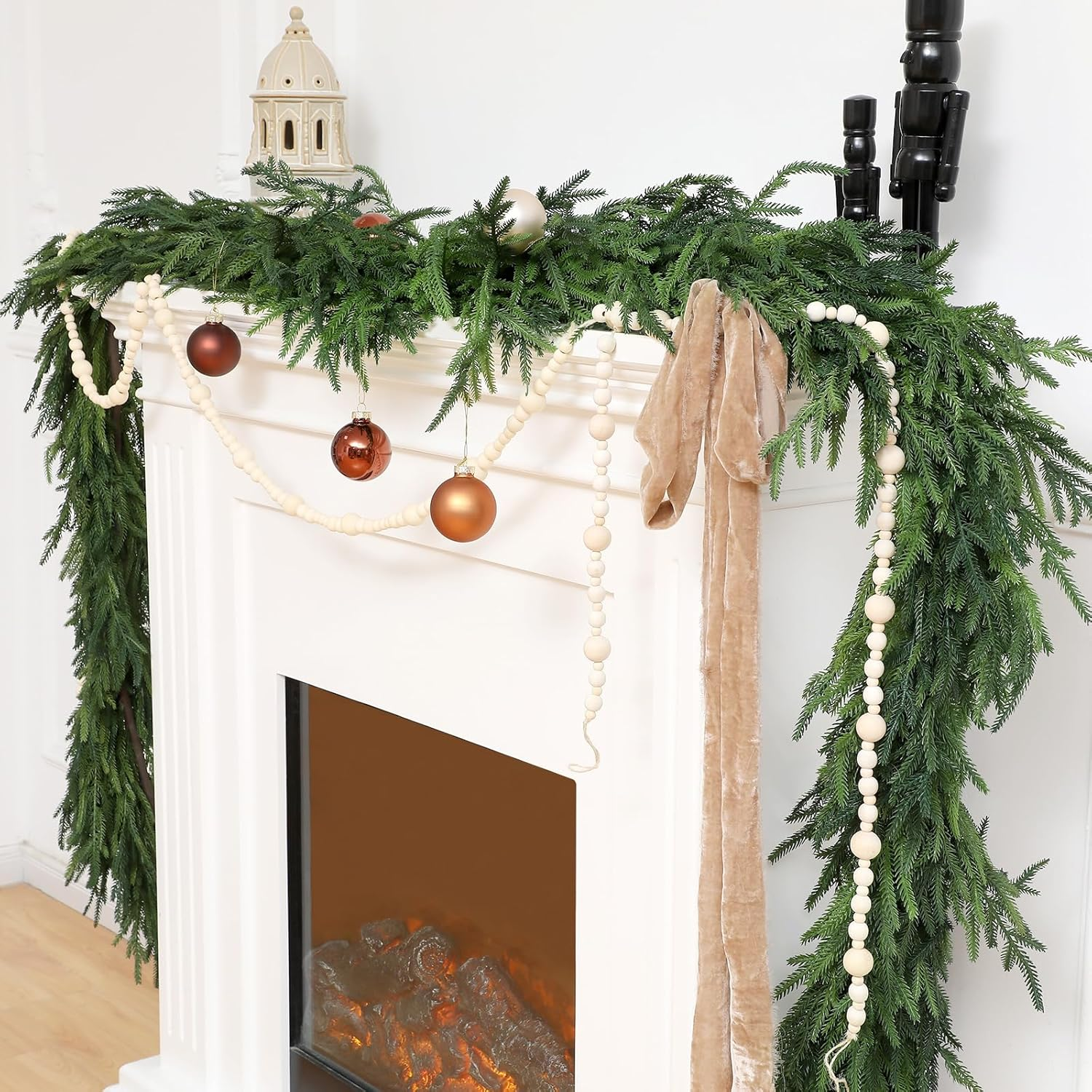 Jutom 12 Feet Christmas Deluxe Norfolk Pine Garlands Realistic Norfolk Pine Faux Greenery Garlands for Holiday Mantle Table Indoor Outdoor Wedding Christmas Decor(1 Pcs)