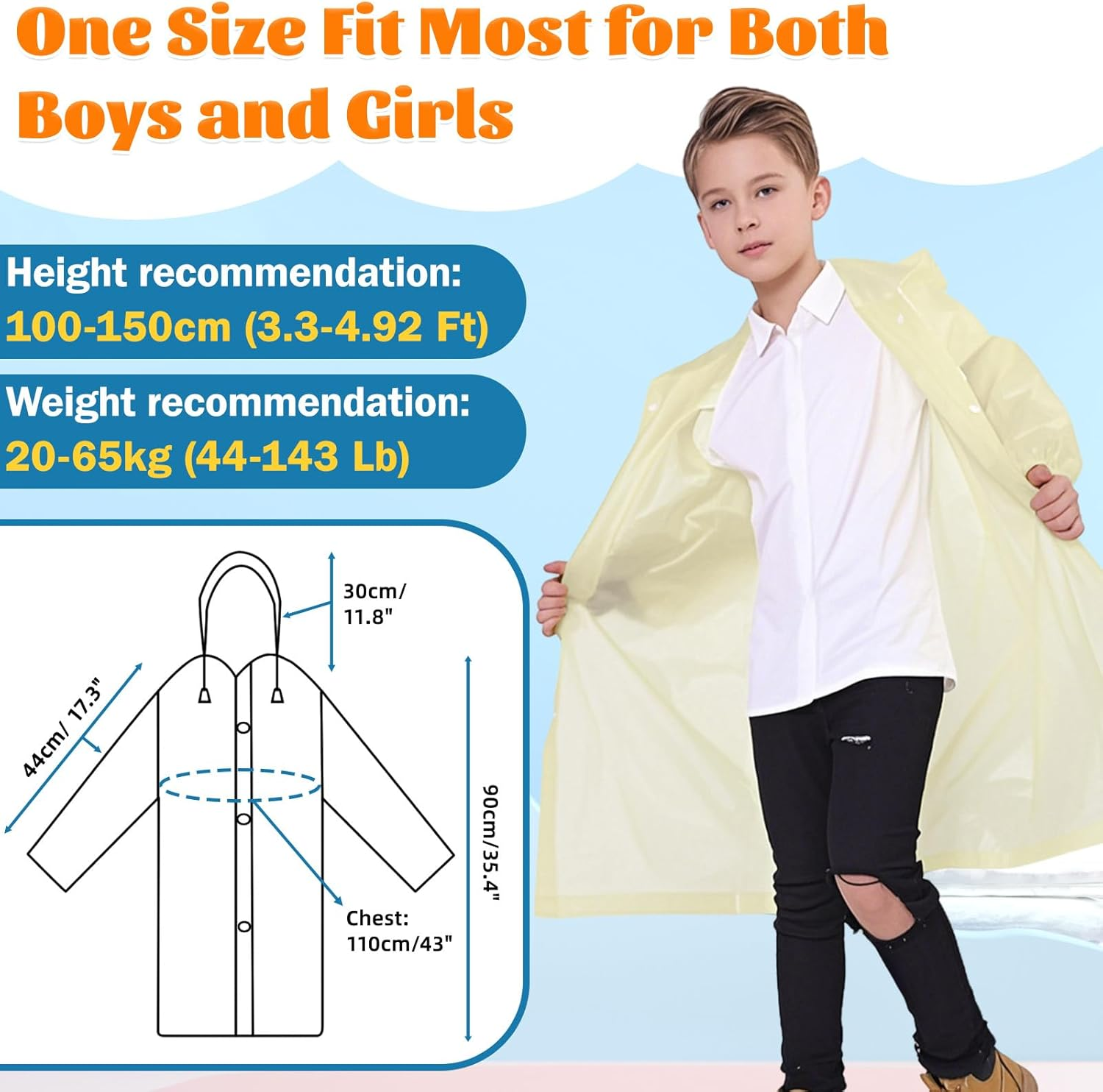 2 Pack Rain Ponchos for Kids Reusable,Thickened EVA Travel Raincoat Jacket with Hoods and Sleeves image number 2