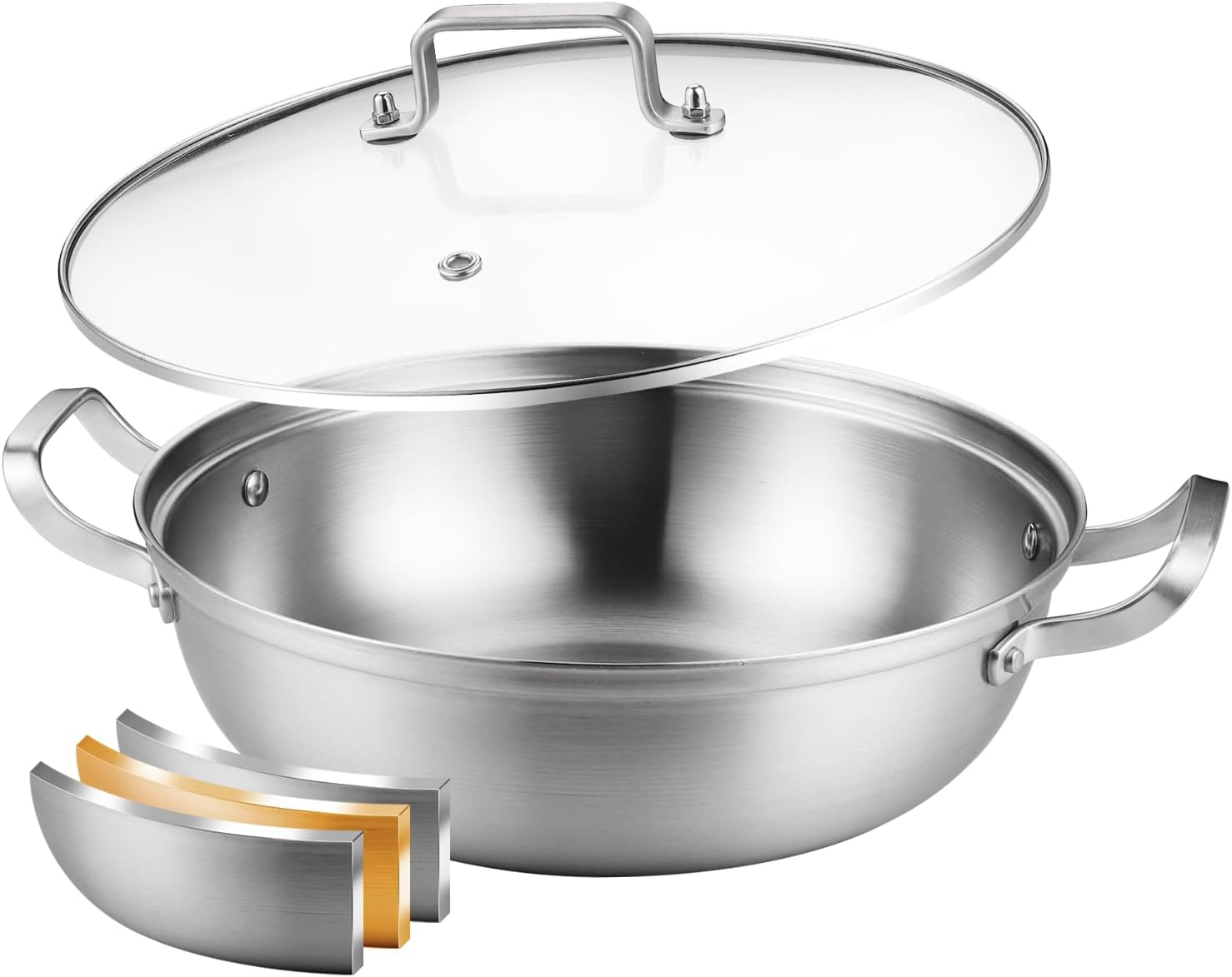 Delarlo Tri-Ply Stainless Steel 11 Inch Everyday Pan with Lid, Kitchen Everything Pan, Chef'S Pans, Induction Deep Saute Pan, High Side Cooking Pot 3.5QT, Oven Safe Stock Pot, up to 600℉ image number 2