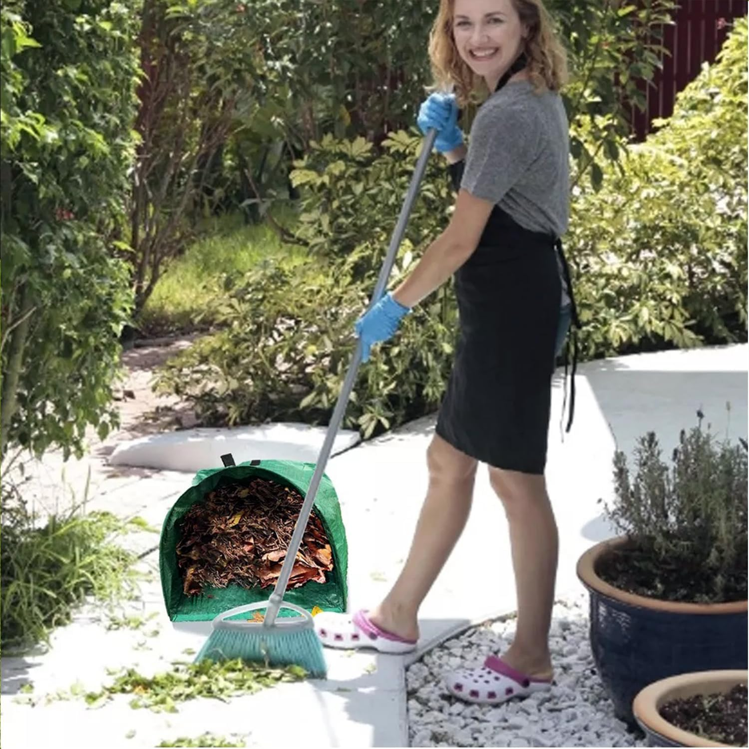 2 Pack Garden Waste Bags, Large Yard Dustpan-Type Garden Bag, Reuseable Heavy Duty Gardening Bags, Lawn Pool Garden Leaf Waste Bag, Garden Bags for Debris, Lawn and Leaf Bags, Yard Bags,Leaf Collector image number 6