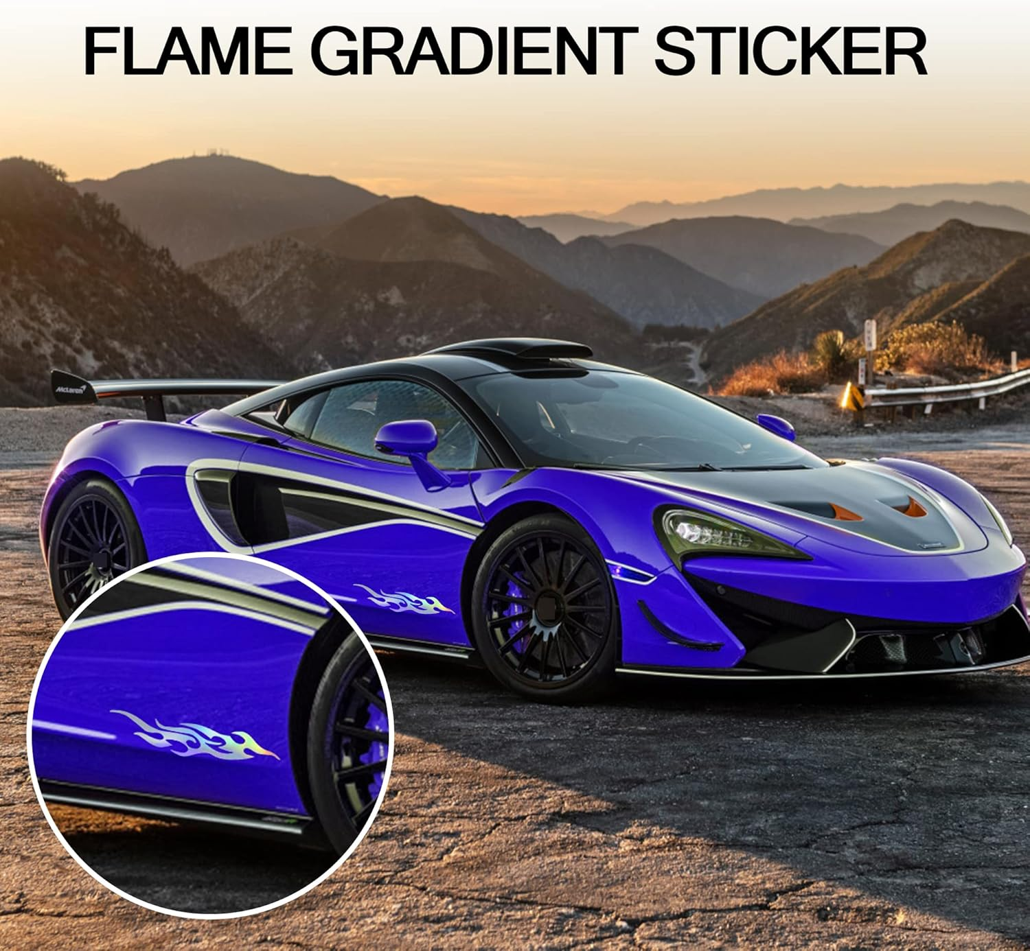 TOMALL 4 Pcs 12Cm+29Cm Flame Reflective Sticker for Car Flame Racing Sports Stripe Decal for Golf Cart Vinyl Waterproof Decal DIY for Car Body Side Truck SUV Off-Road Vehicles Skateboard (Gradient)
