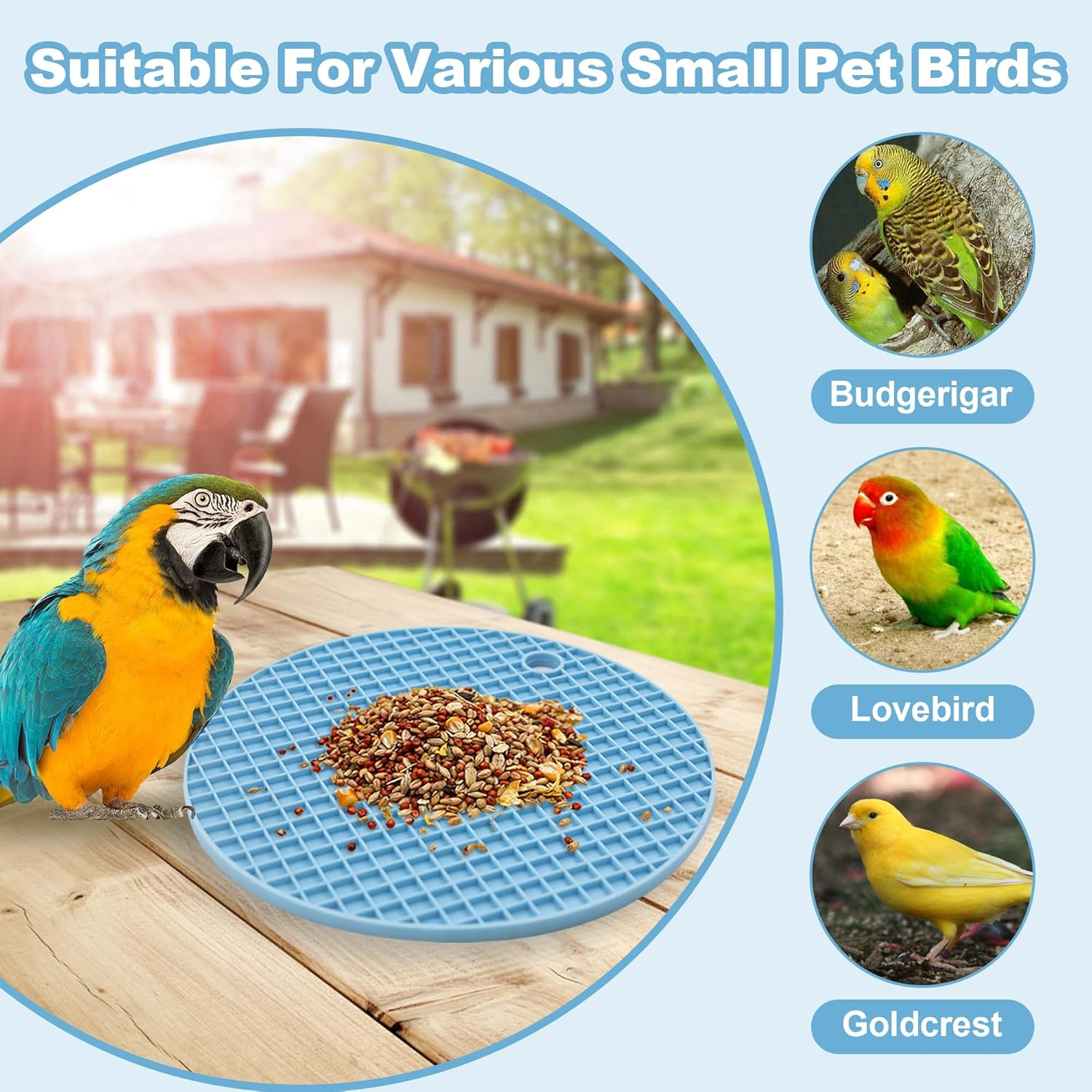 3 Colors Bird Foraging Toys Puzzle, Silicone Birds Slow Feeder Mats, round Interactive Birds Cage Feeder, Bird Toys for Parakeets, Parrots, Cockatiel, Budgie, African Grey (6.3 Inches) image number 2