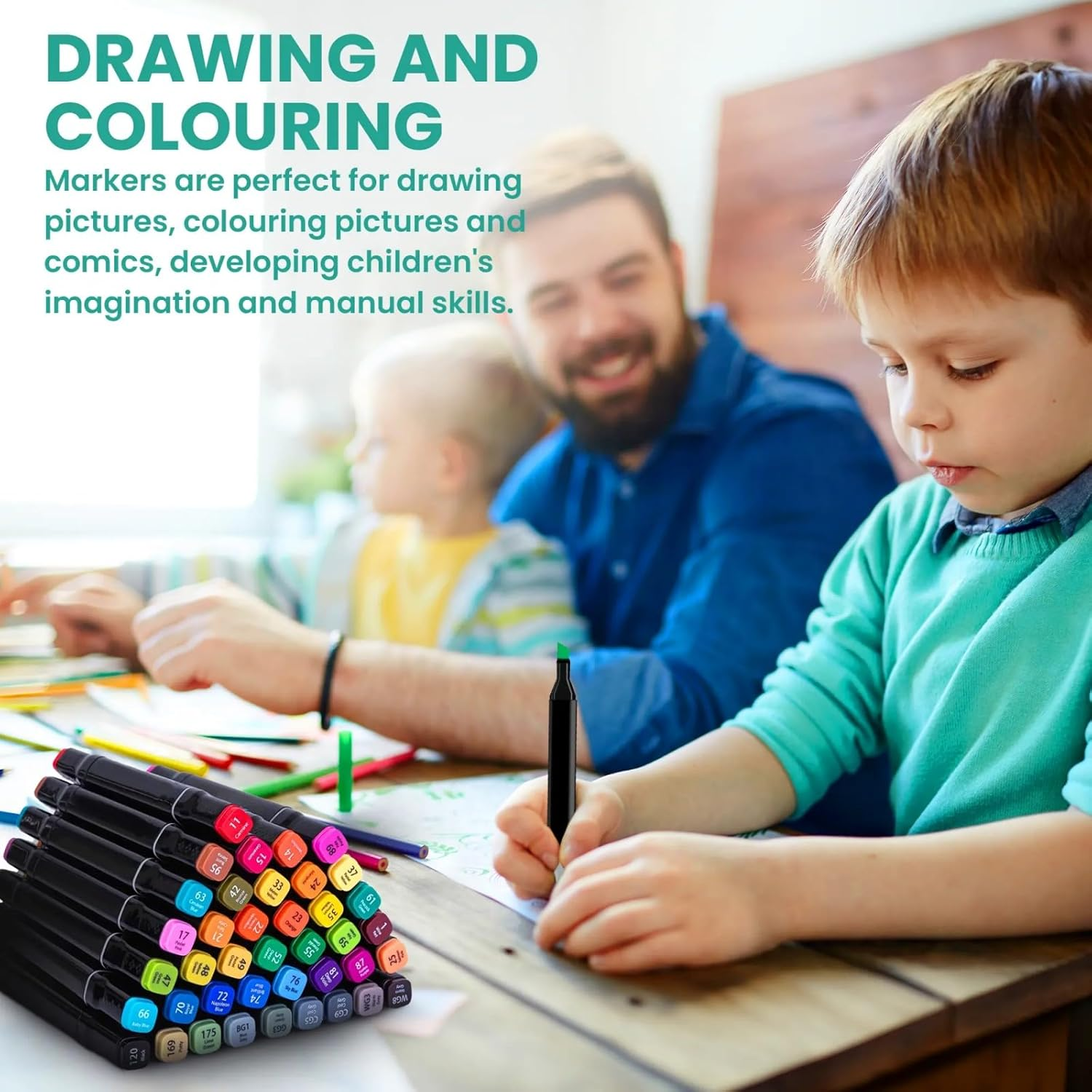 Cyperever 204 Alcohol Markers Set: Brush & Dual Tip Professional Markers with 204 Colours Marker Pen, Storage Bag & Strap - Alcohol-Based for Drawing/Adult Coloring (Skin Tones) image number 5