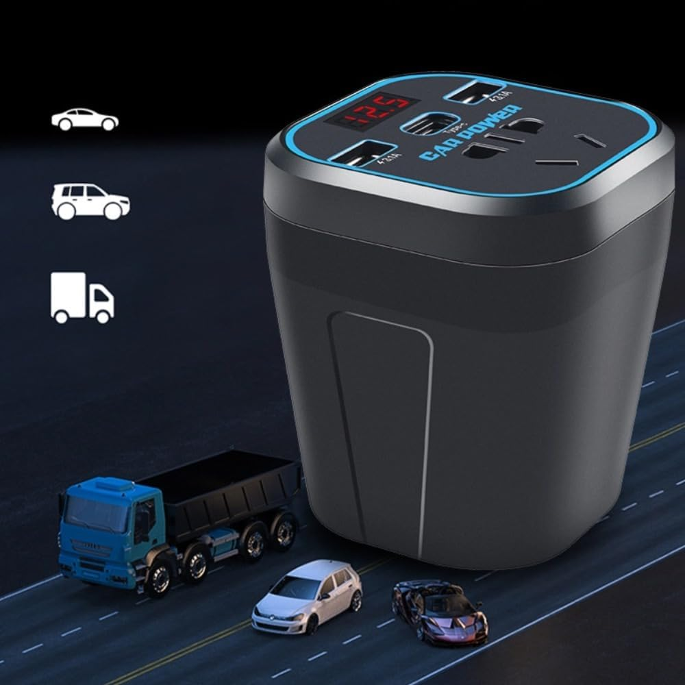 Portable Car Powers Inverter Car Converter Car Powers Outlet Adapter Car Charger Inverter,12V-240V Inverter Lighter, 2USB Ports Type C Invert to Charge Laptop, Tablet, Consoles image number 4