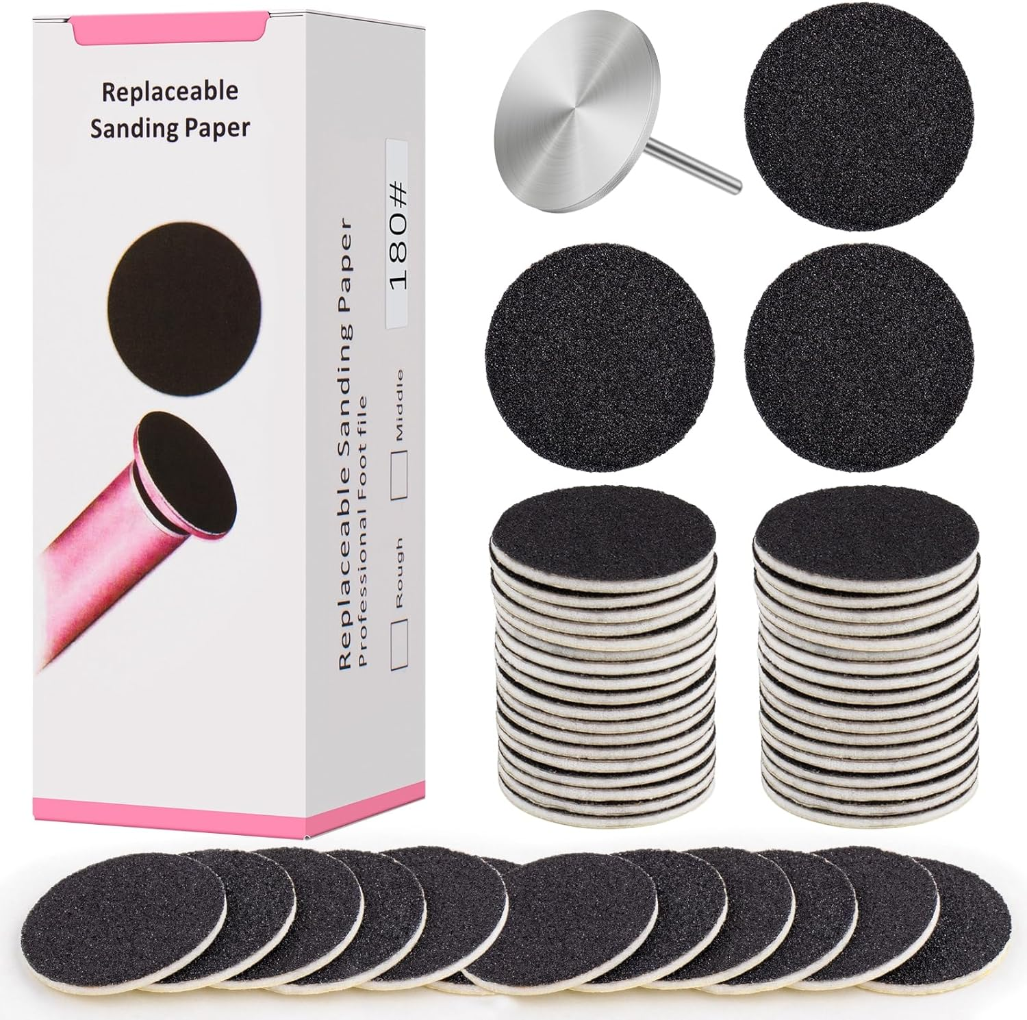 Sanding Paper Discs with Metal Nail Drill Bit Foot Sandpaper Discs 25Mm Foot File Sandpaper Discs #80#150#240 Grits for Manicure Pedicure image number 3