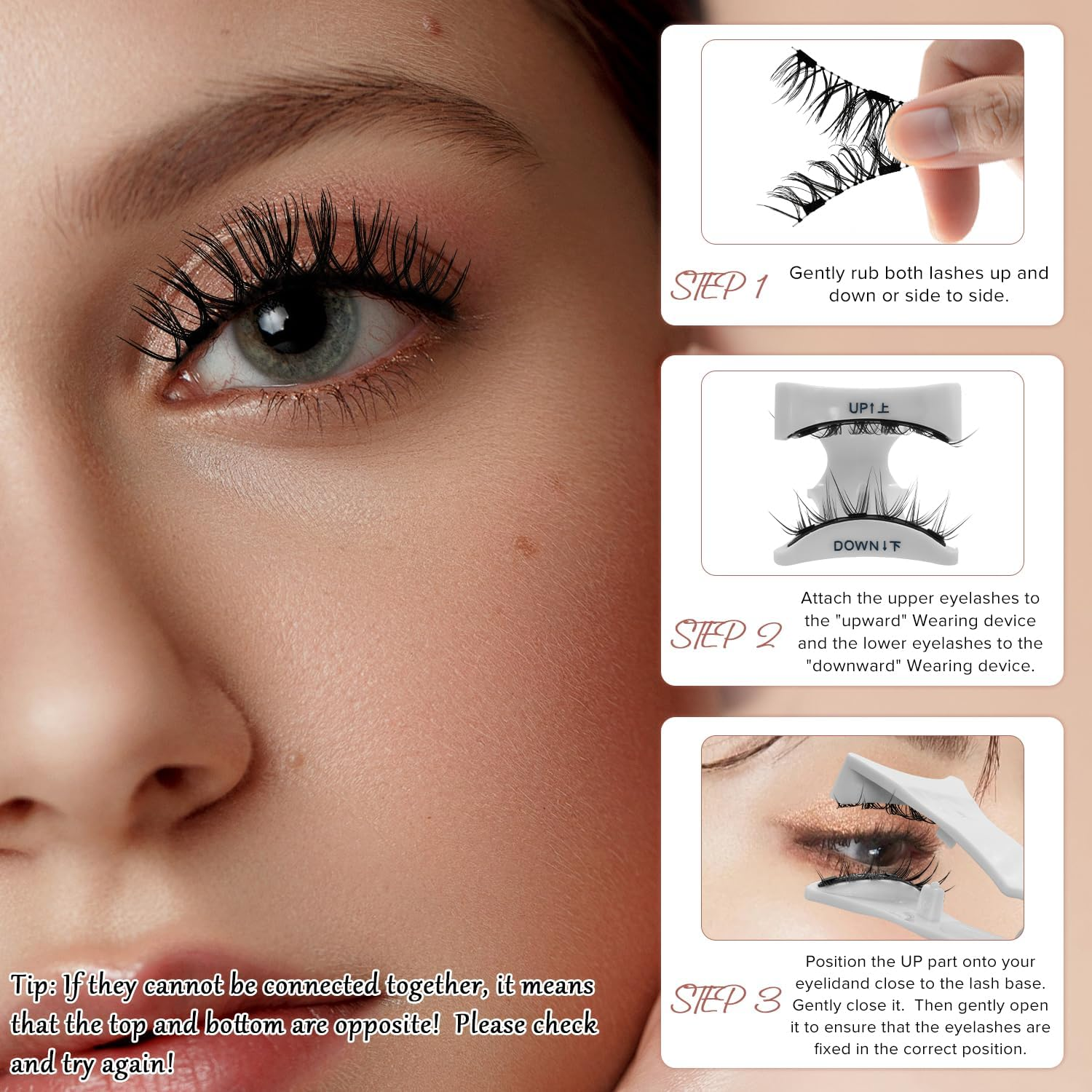 Necomi Magnetic Eyelashes, 3D Natural Look Lashes with Applicator, Reusable Magnetic Eyelashes Kit，2 Pairs False Eyelashes, No Glue Needed, Easy to Wear and Remove image number 2