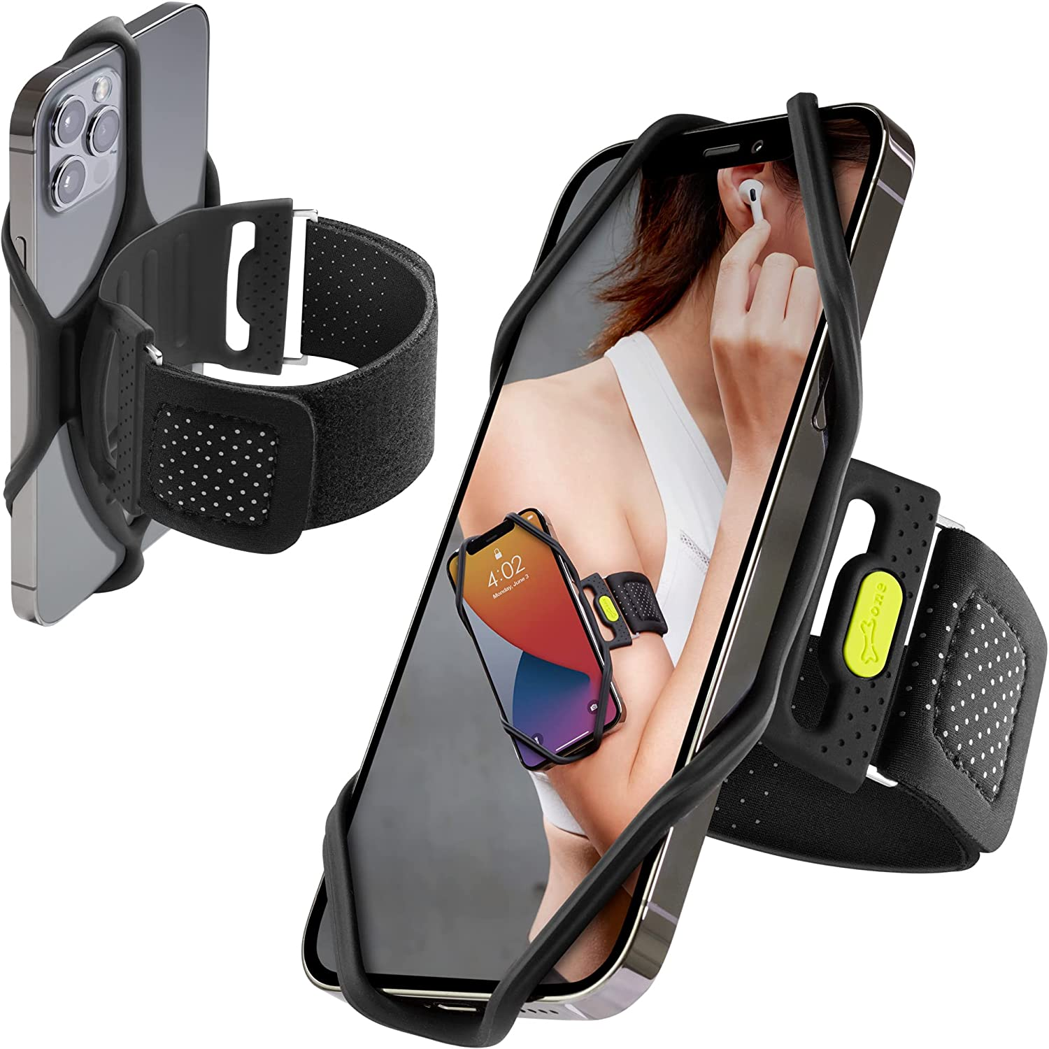 Bone Run Tie 2 (2Nd Gen) Phone Holder for Running Armband Universal Cell Phone Holder, Fits Phone Size 4.7-7.2 Inches for Iphone 15 14 13 12 11 plus Pro Max Samsung Galaxy (Black / 9.8-15.7")